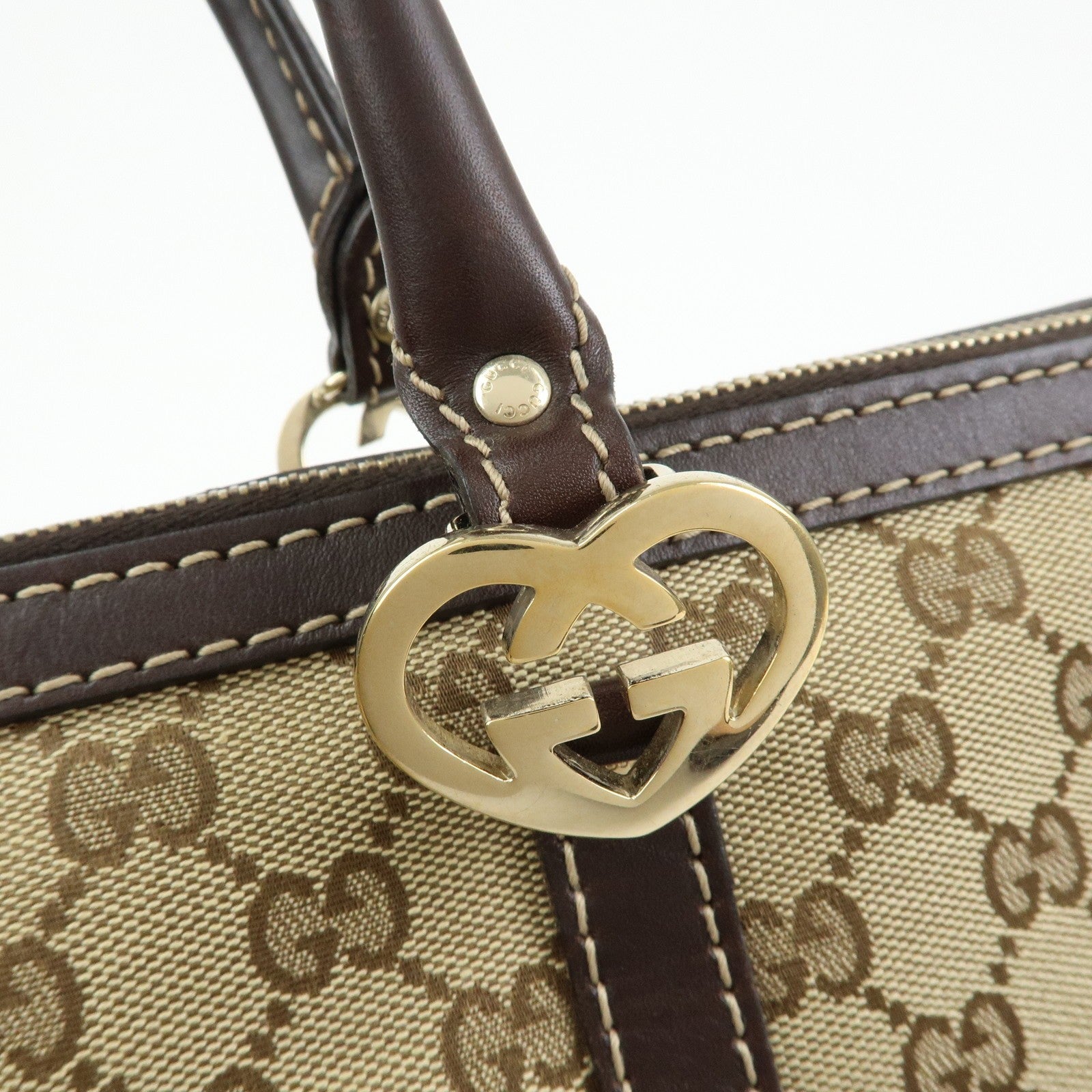 GUCCI Interlocking G Lovely Heart Canvas Tote Bag Beige