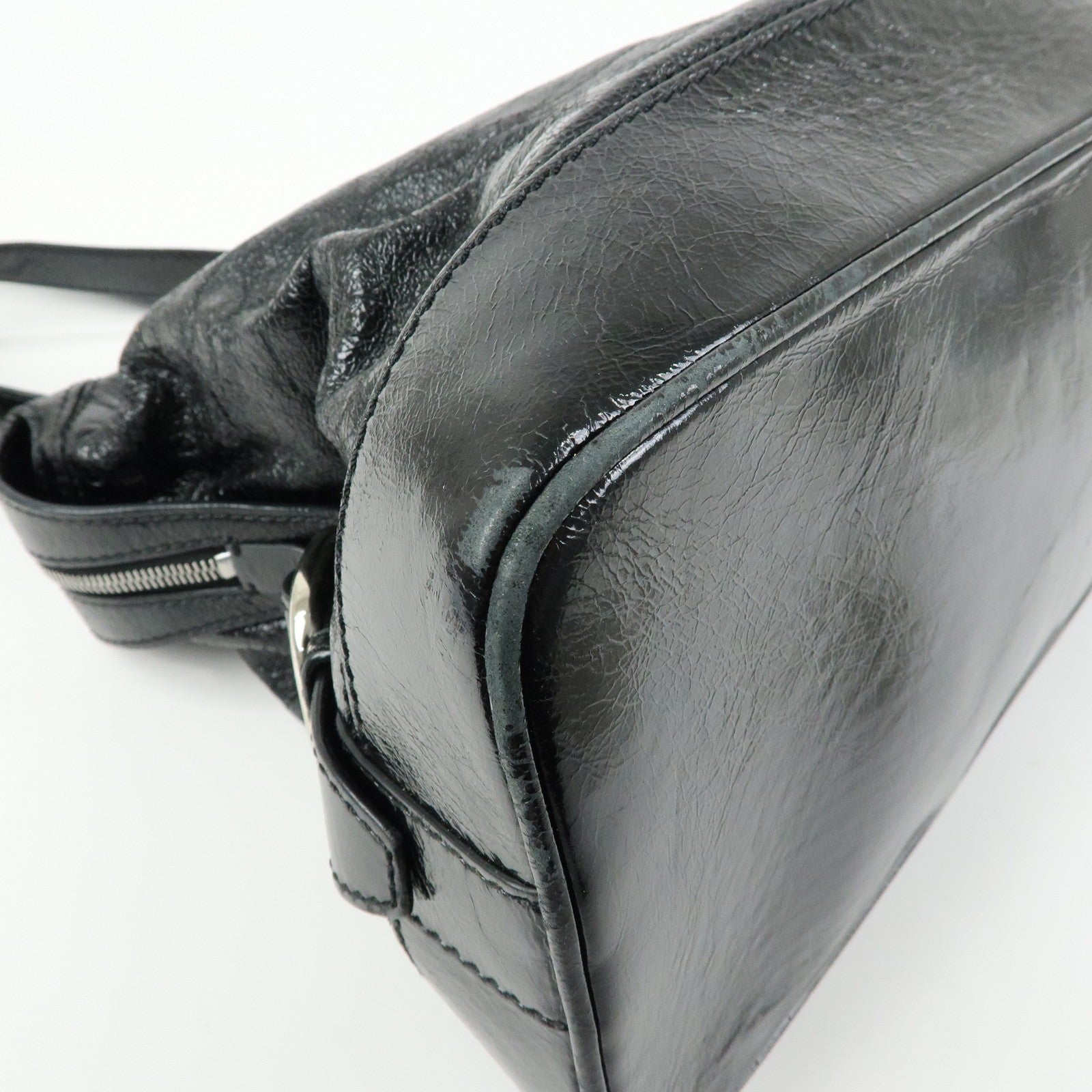 Celine Macadam Stamped Boston Hand Bag - Black, Patent Leather