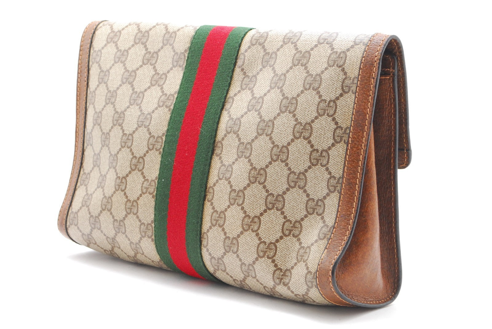 Gucci Sherry Line Clutch Bag - Beige, PVC Leather
