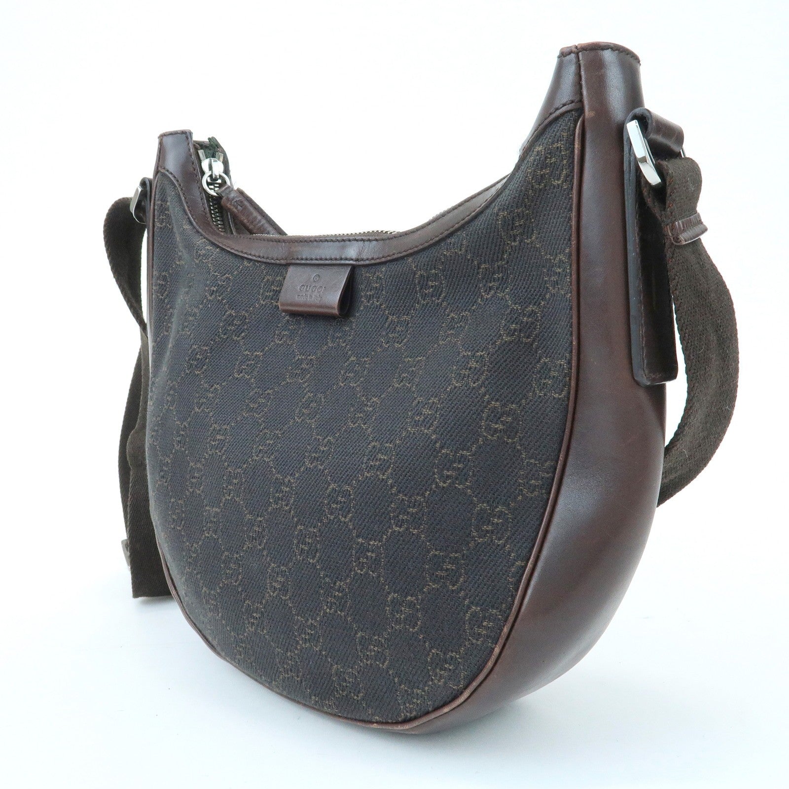 Gucci 101682 Shoulder Crossbody Bag - Dark Brown, GG Denim and Leather