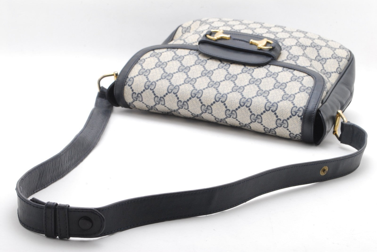 Gucci GG Supreme Horsebit Shoulder Bag - Navy, PVC Leather