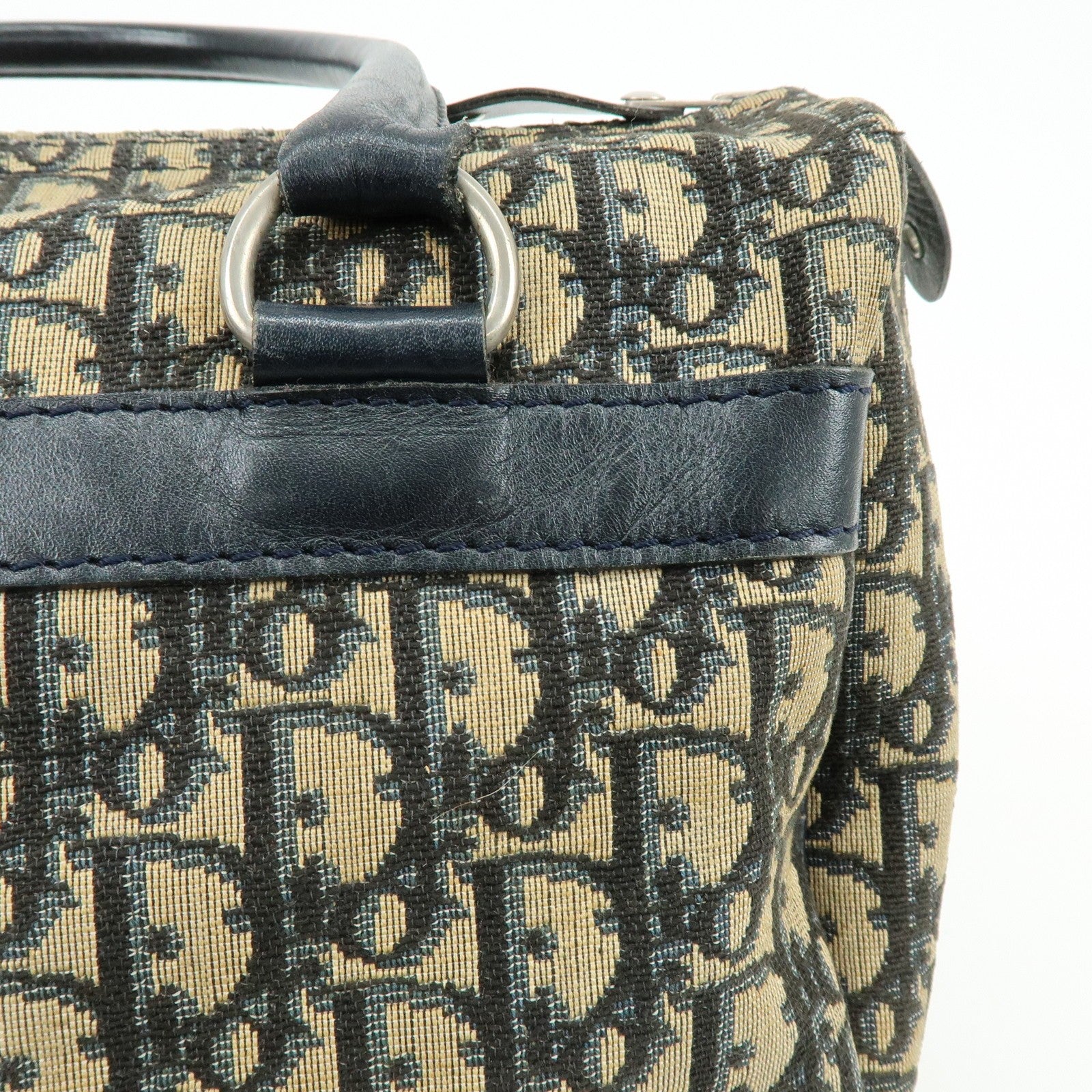 Christian Dior Trotter Boston Hand Bag - Beige Navy, Leather 