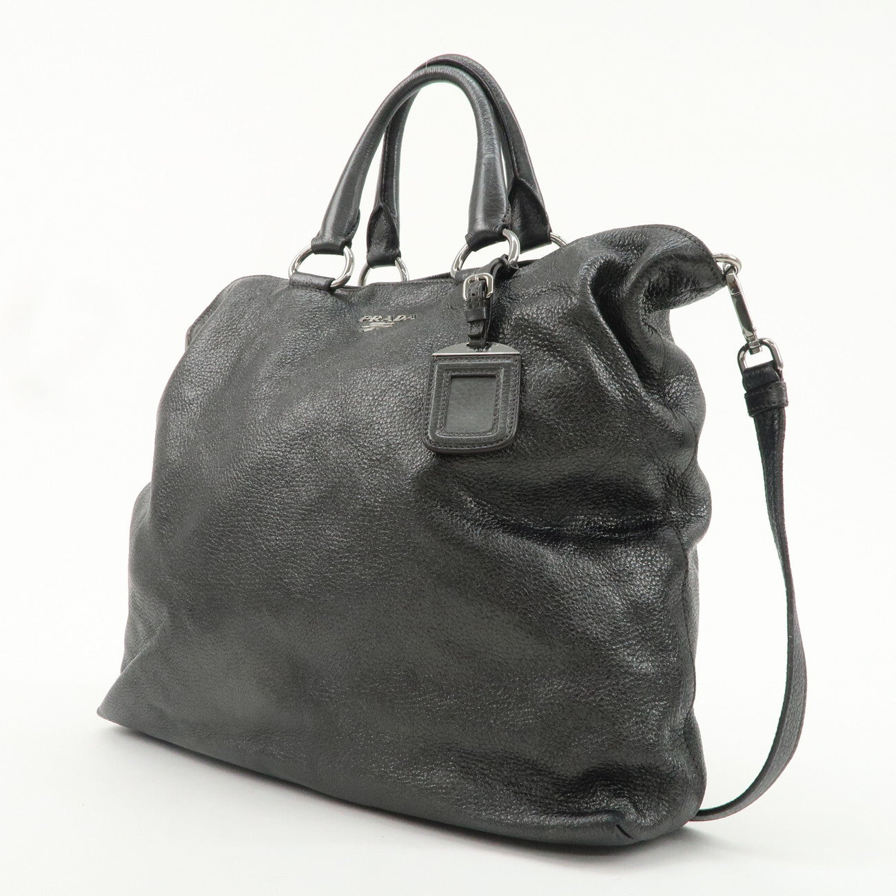 PRADA Leather 2 Way Tote Bag - Metallic Gray, Leather