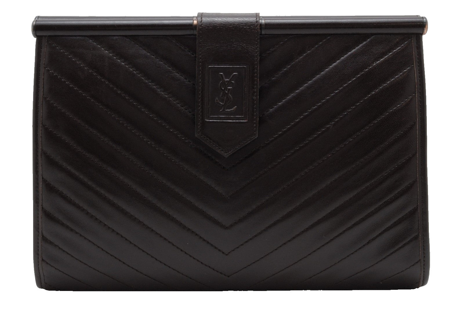 Saint Laurent Chevron Quilted Clutch Bag - Dark Brown, Leather