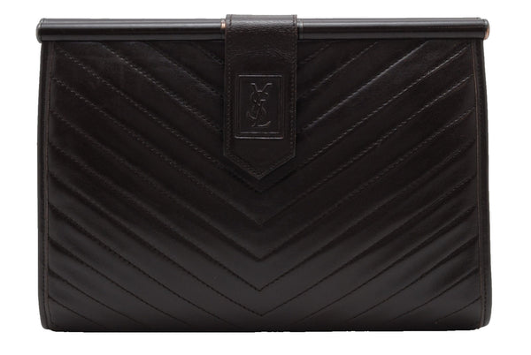 Saint Laurent Chevron Quilted Clutch Bag - Dark Brown, Leather