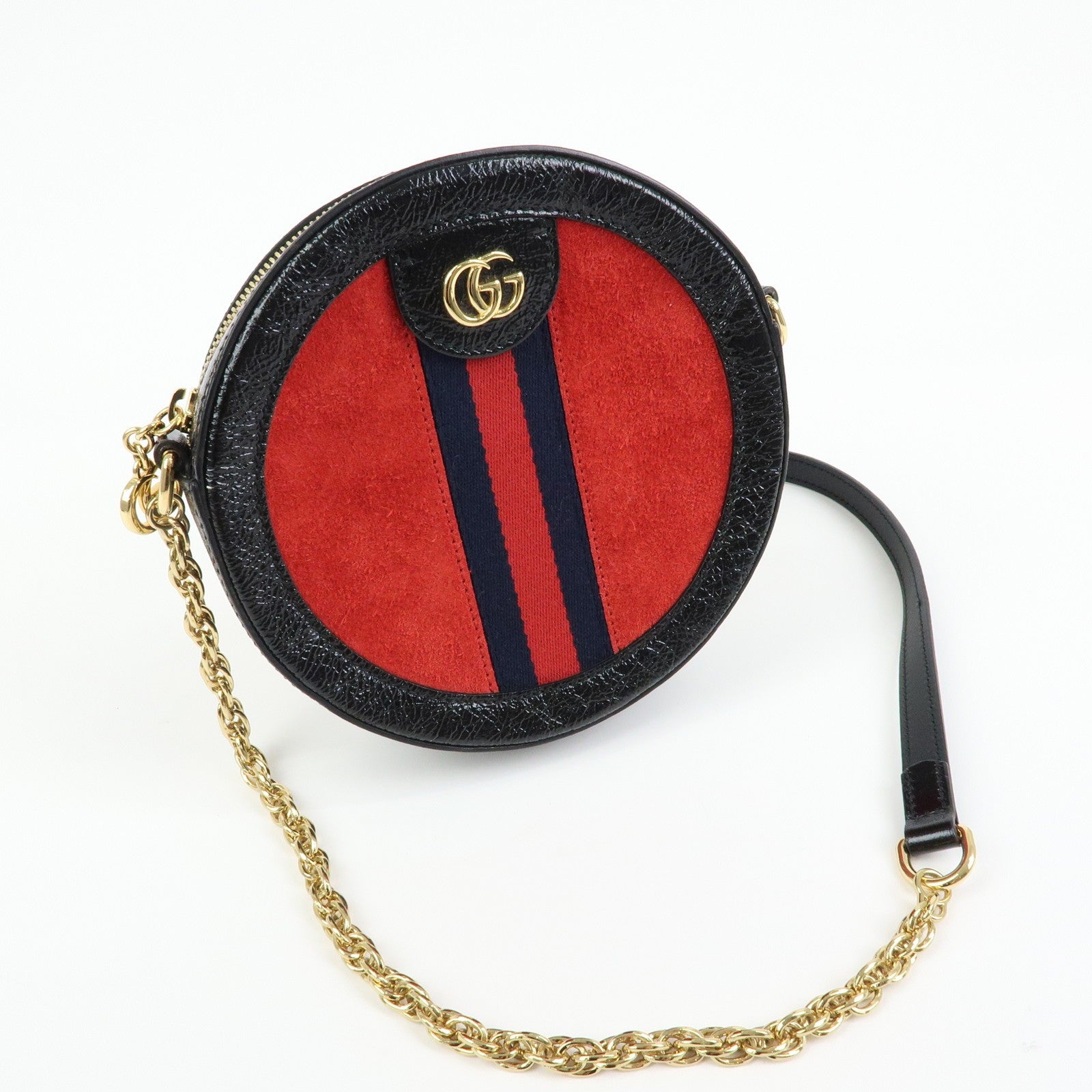 Gucci Shoulder Bag - Red, Black, Suede, Patent Leather