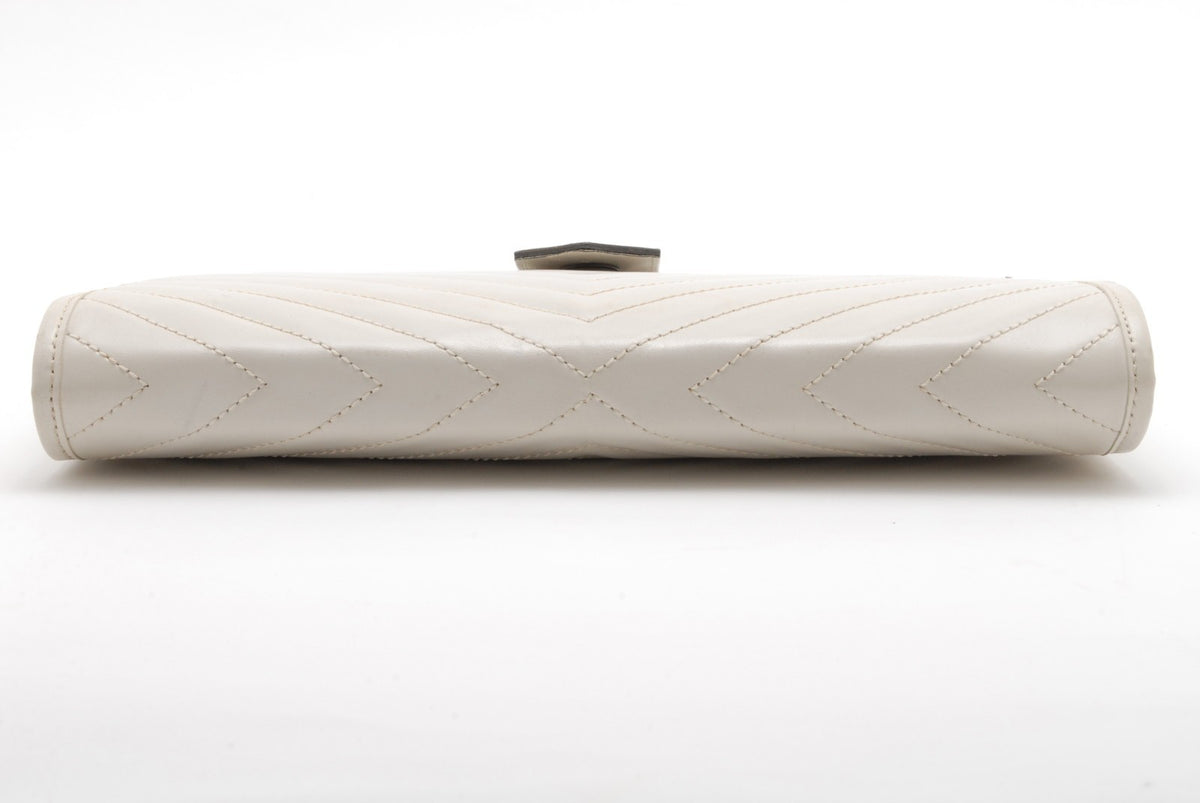 Saint Laurent Chevron Quilted Clutch Bag - White, Leather