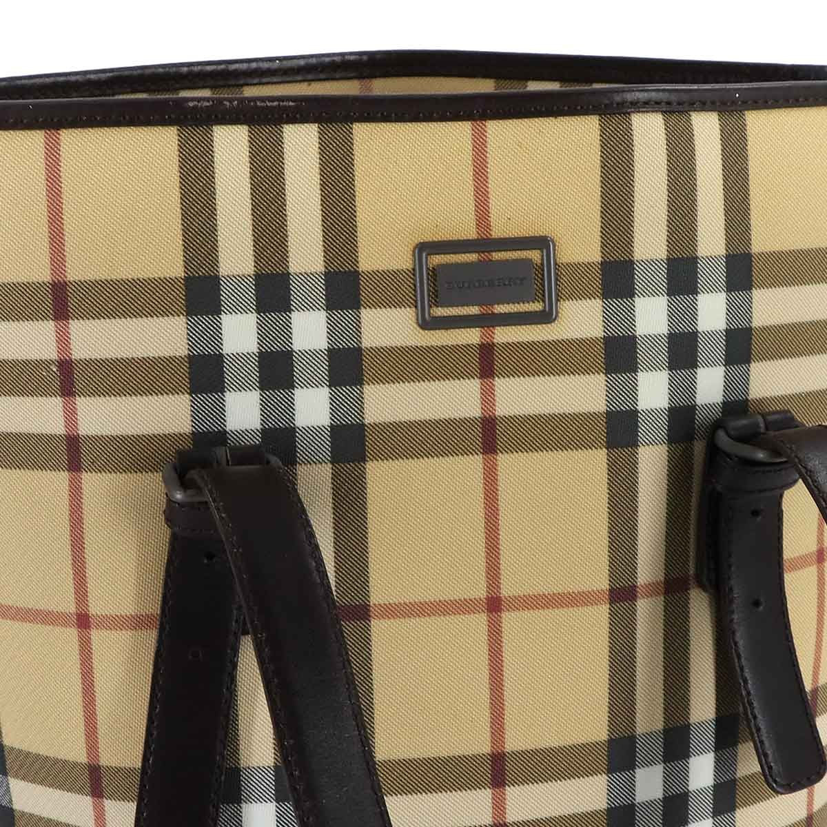 Burberry Plaid Tote Bag - Beige, PVC Leather