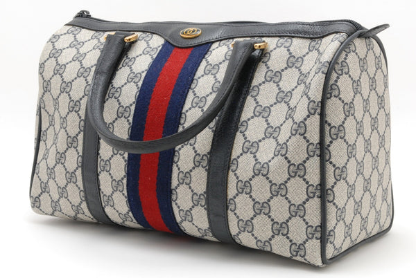 Gucci Vintage GG Supreme Sherry Line Web PVC Boston Hand Bag - Brown, PVC