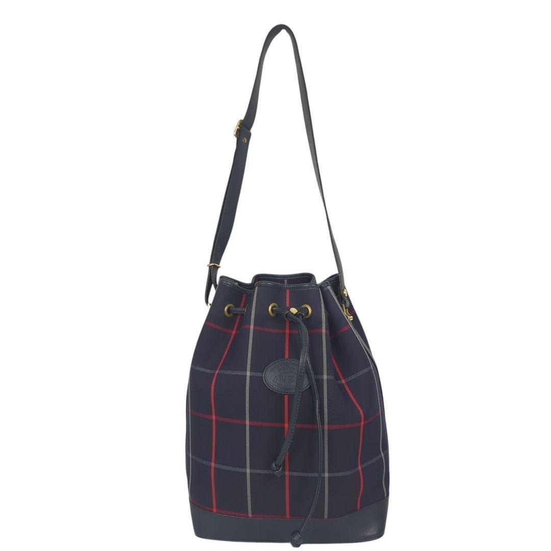 Burberry Nova Check Drawstring Bucket Shoulder Bag - Navy, Canvas Leather