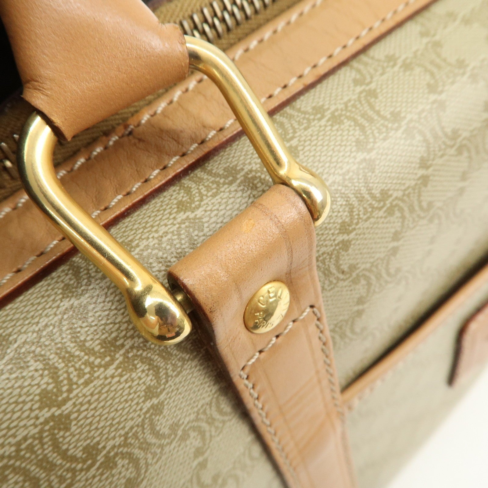 Celine Macadam Logo Boston Hand Bag - Beige, PVC