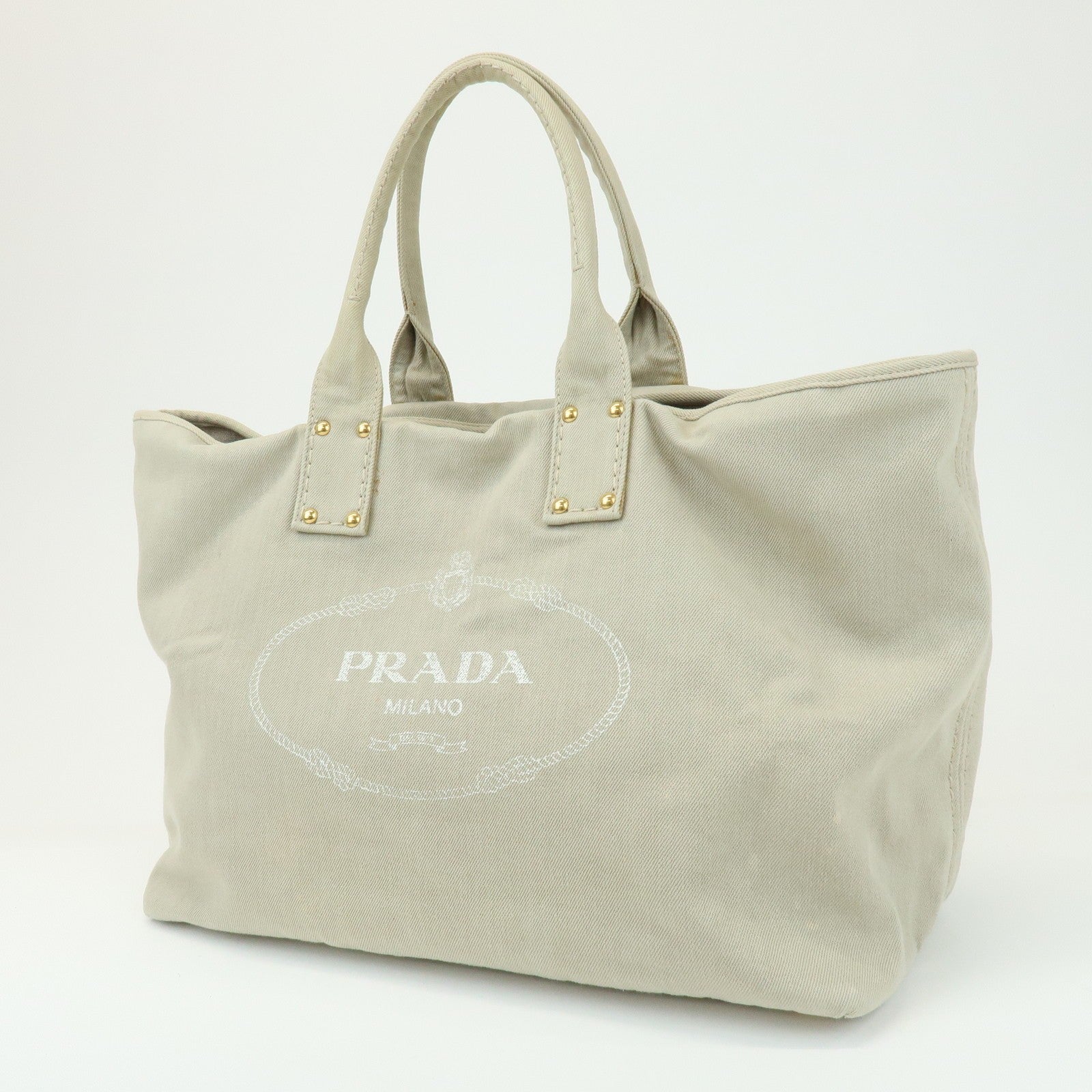 Prada Triangle Logo Tote Bag - Light Beige, Denim
