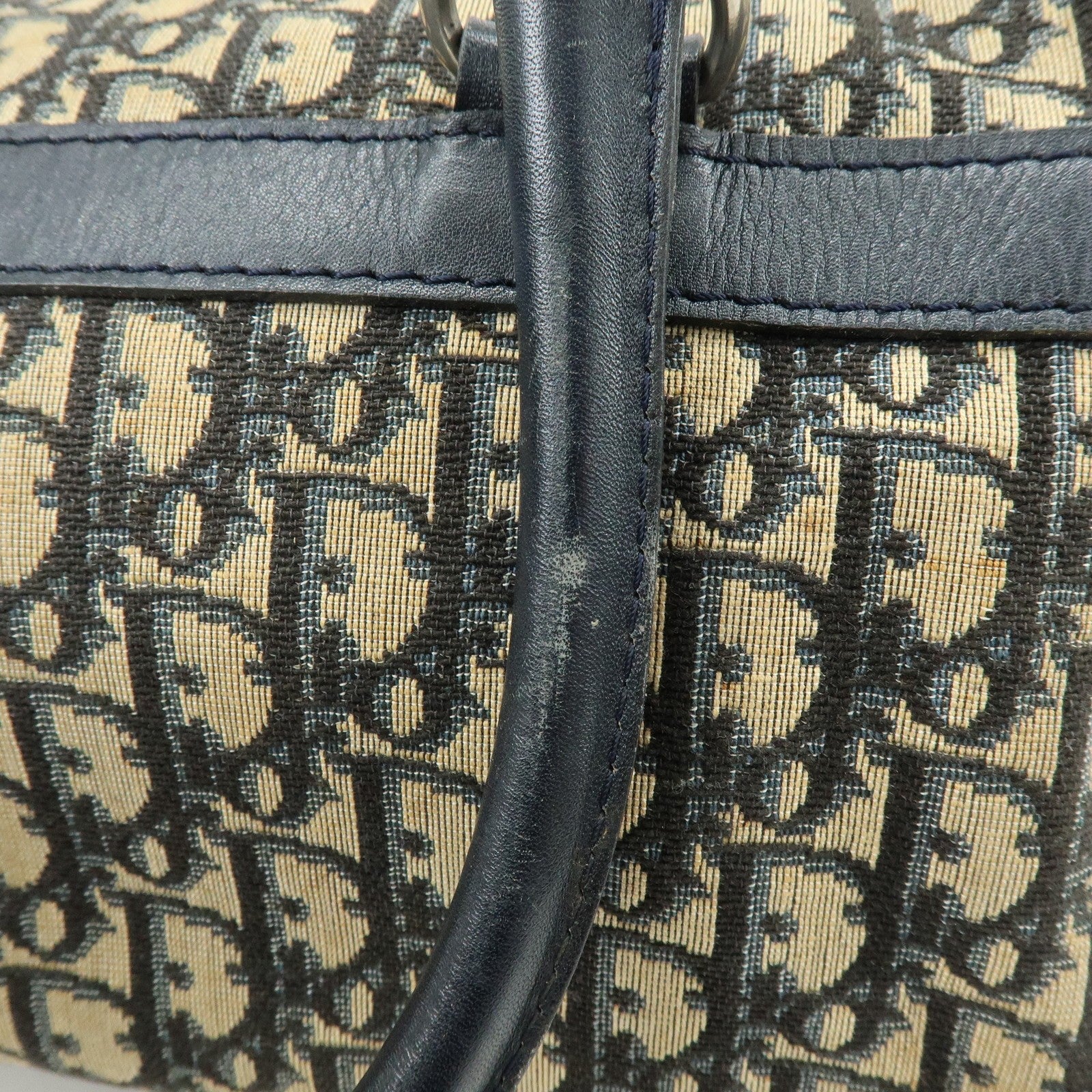 Christian Dior Trotter Boston Hand Bag - Beige Navy, Leather 