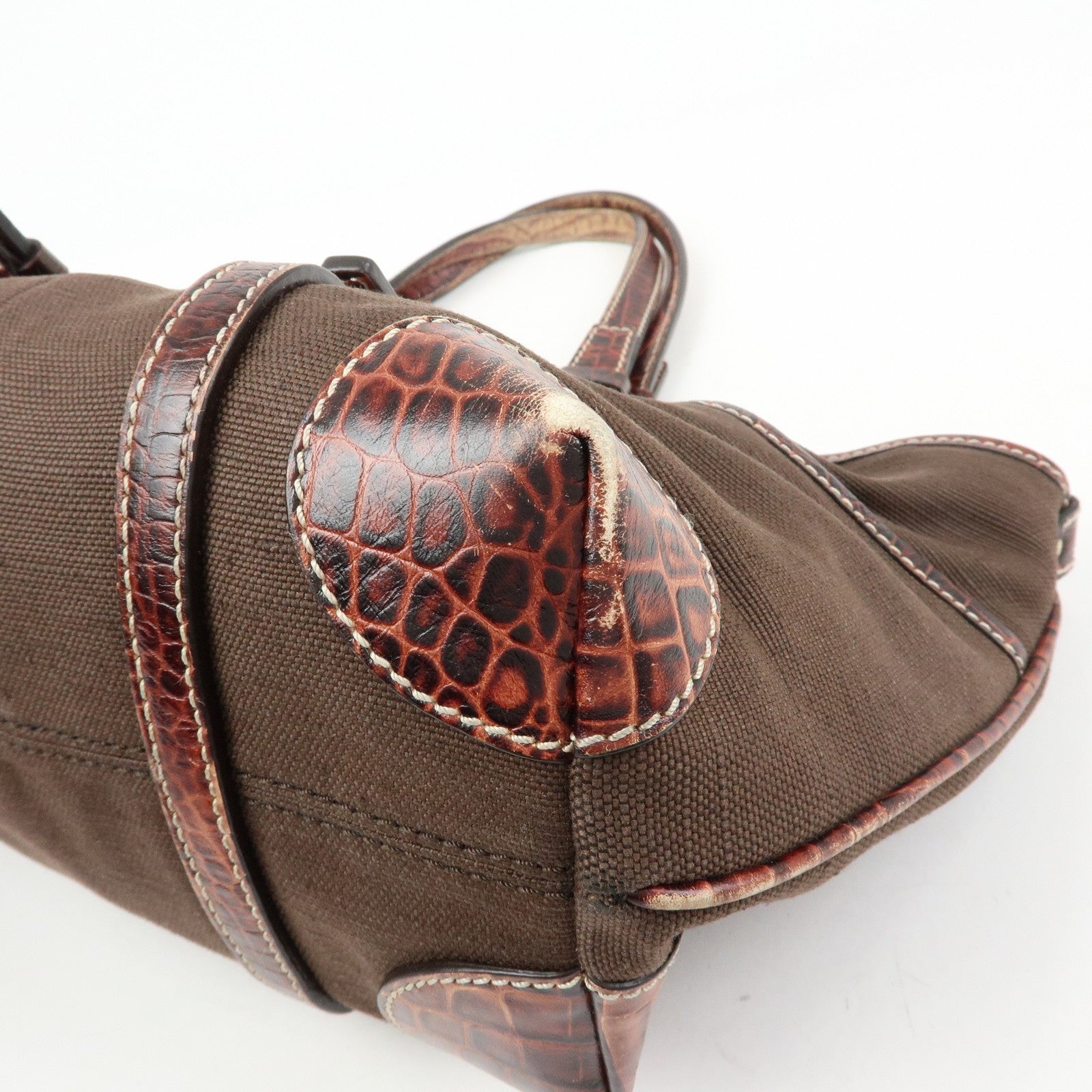 Celine Logo Canvas Tote Bag - Brown, Embossed Leather