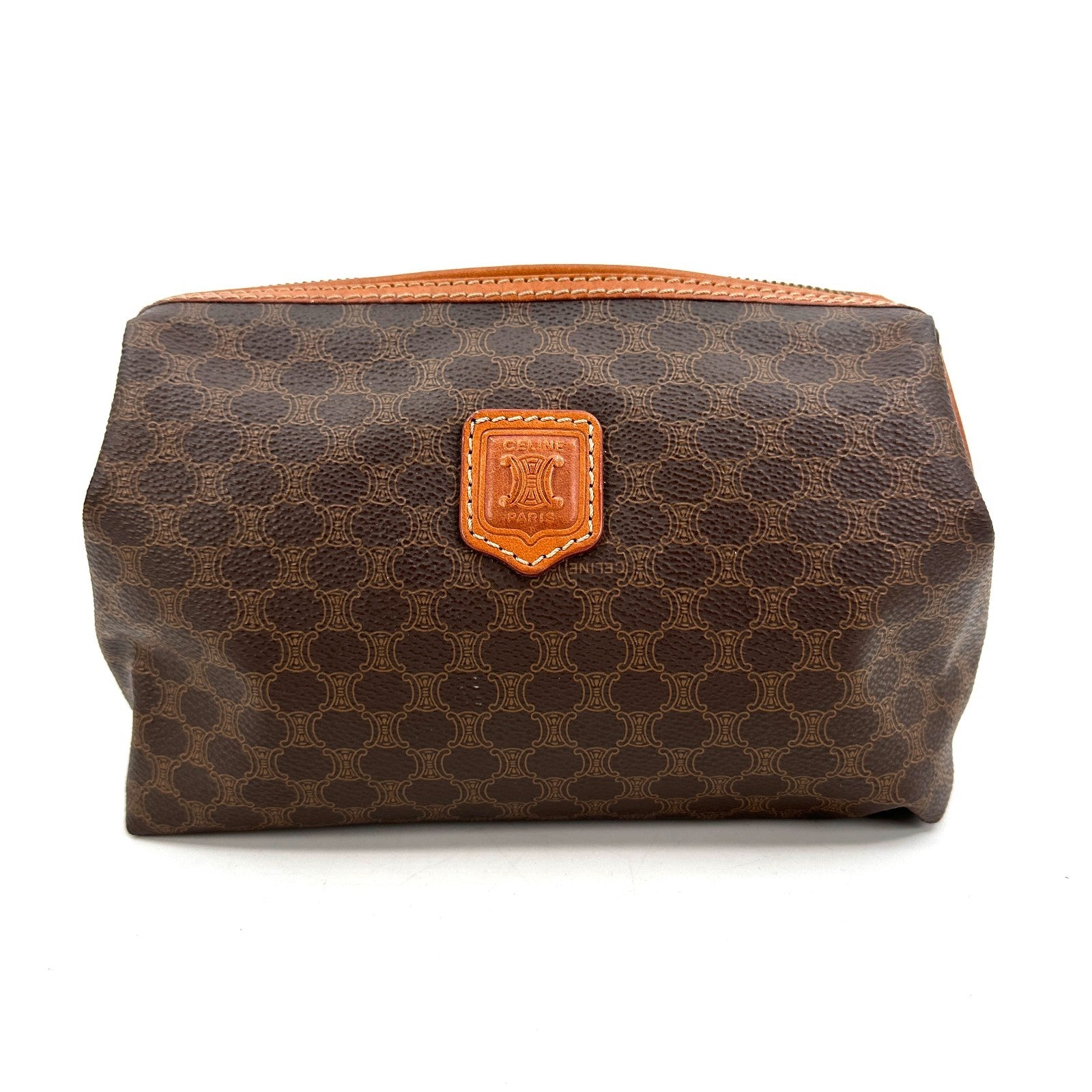 Celine Macadam Makeup Cosmetic Pouch - Brown, PVC Leather