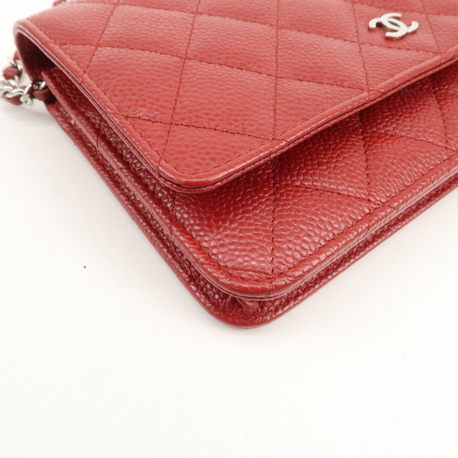 Chanel Matelasse COCO Mark Chain Wallet - Red, Caviar skin