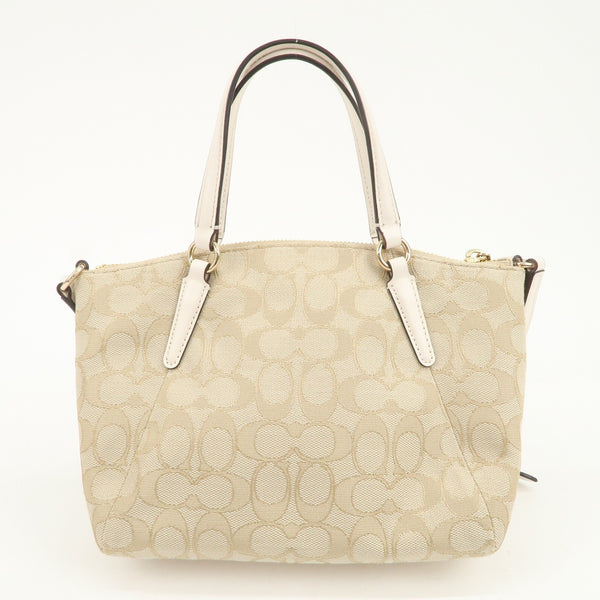 Coach 2Way Shoulder Hand Bag - Beige, Canvas and Leather