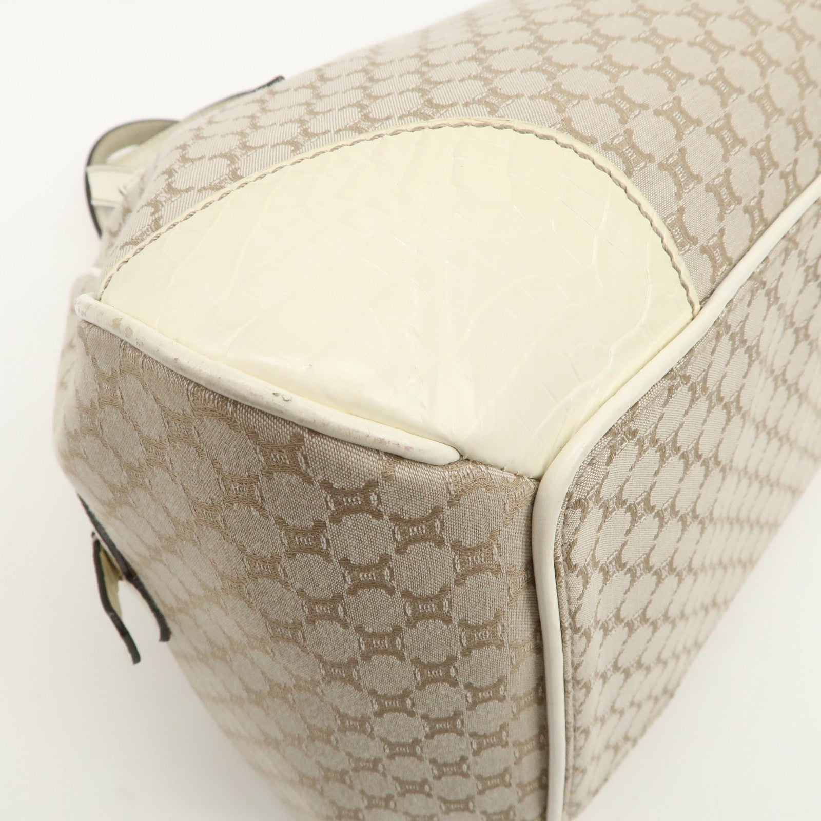 Celine Macadam Boston Hand Bag - Beige Ivory, Canvas Leather 