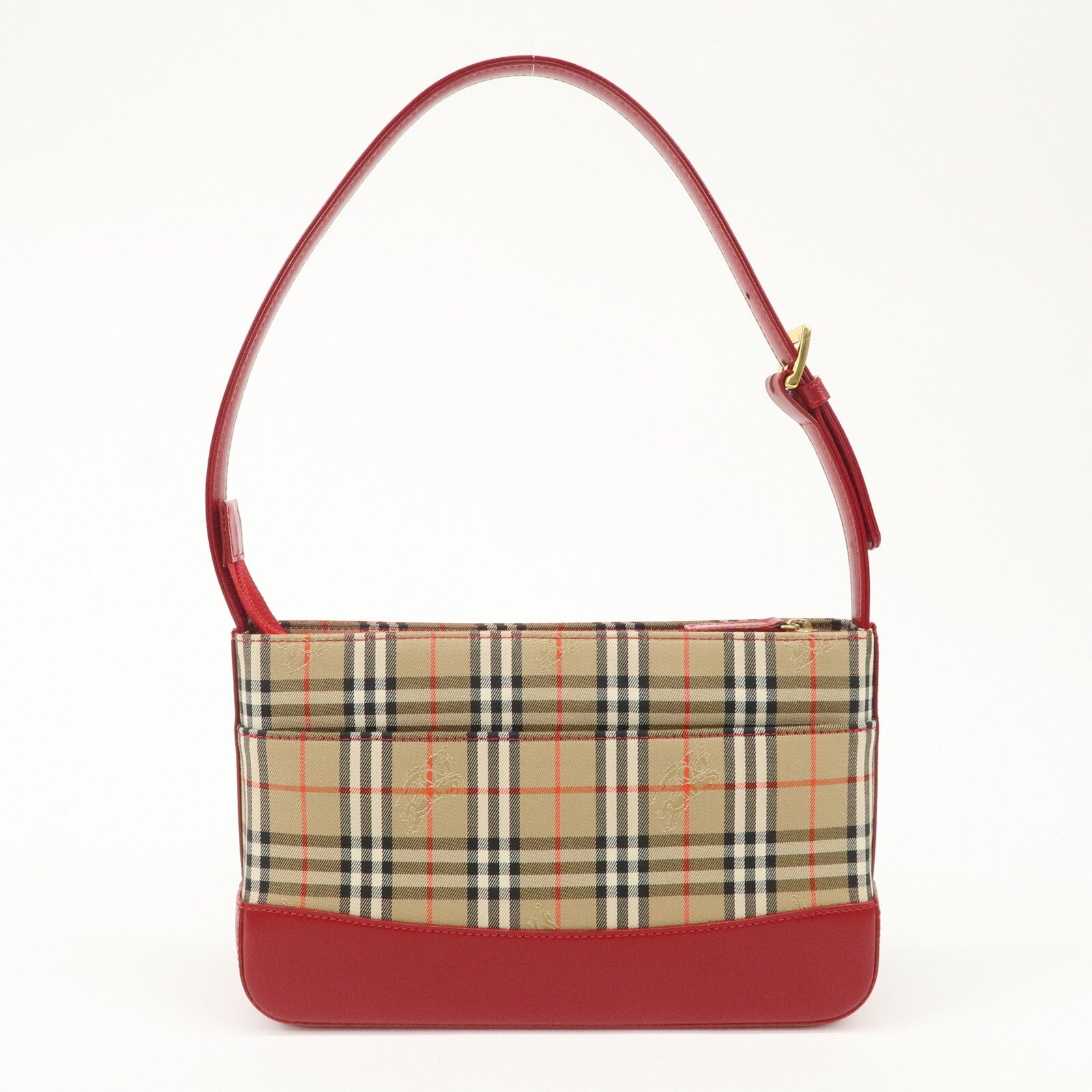 Burberry Nova Plaid Canvas Leather Shoulder Hand Bag - Red, Canvas
