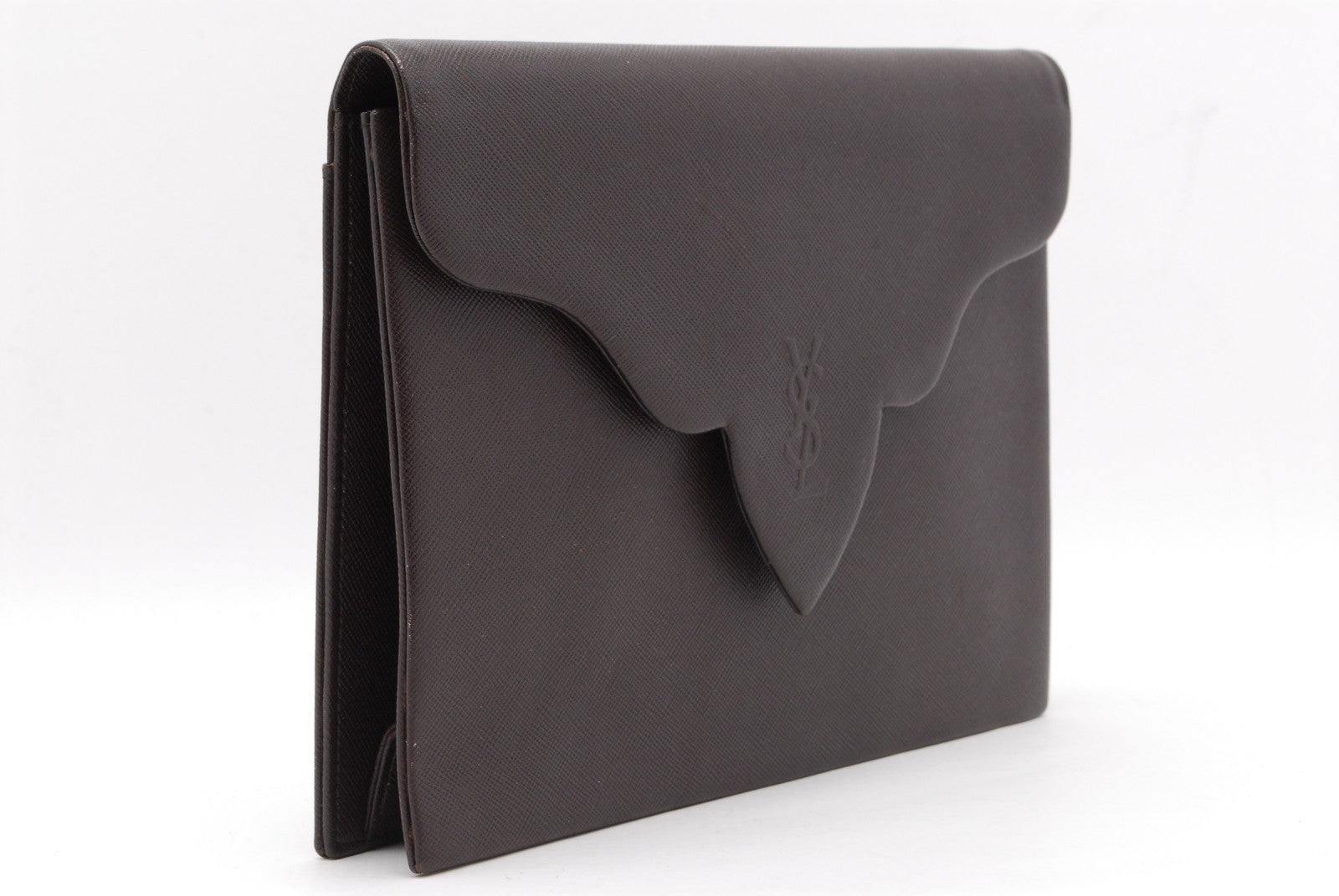 Saint Laurent Yves Clutch Hand Bag - Brown, Leather 