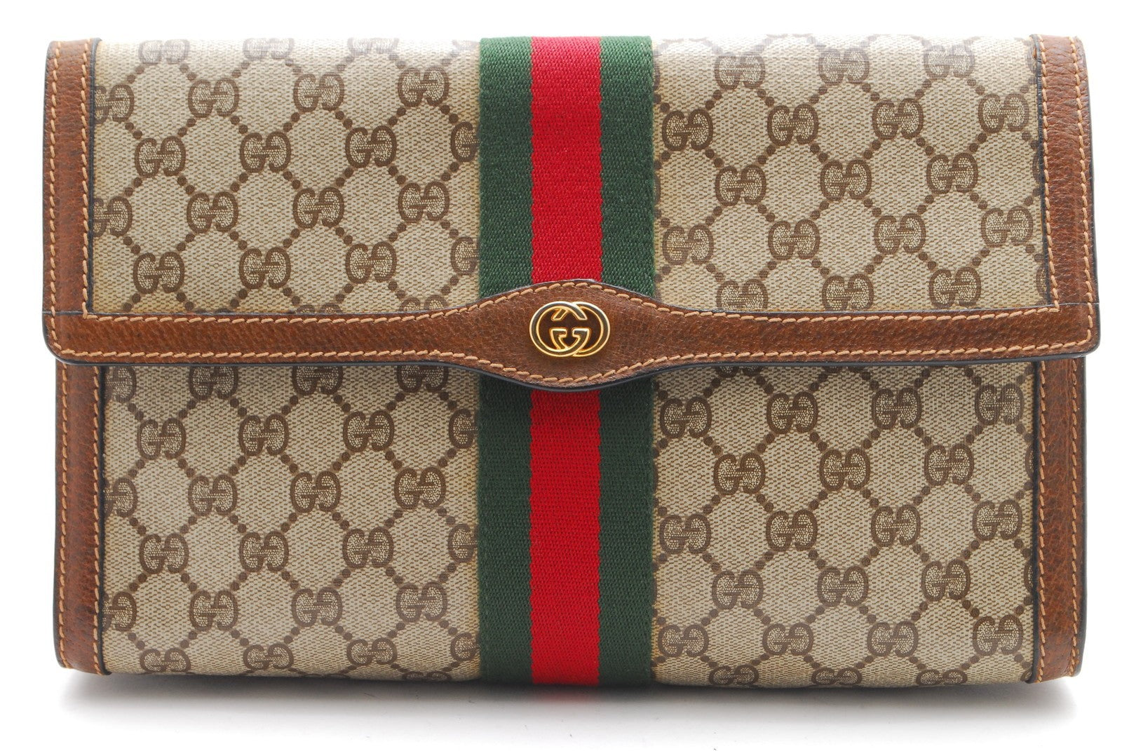 Gucci Sherry Line Clutch Bag - Beige, PVC Leather