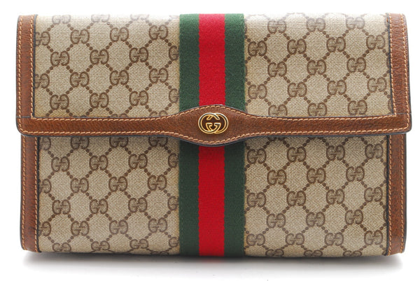 Gucci Sherry Line Clutch Bag - Beige, PVC Leather