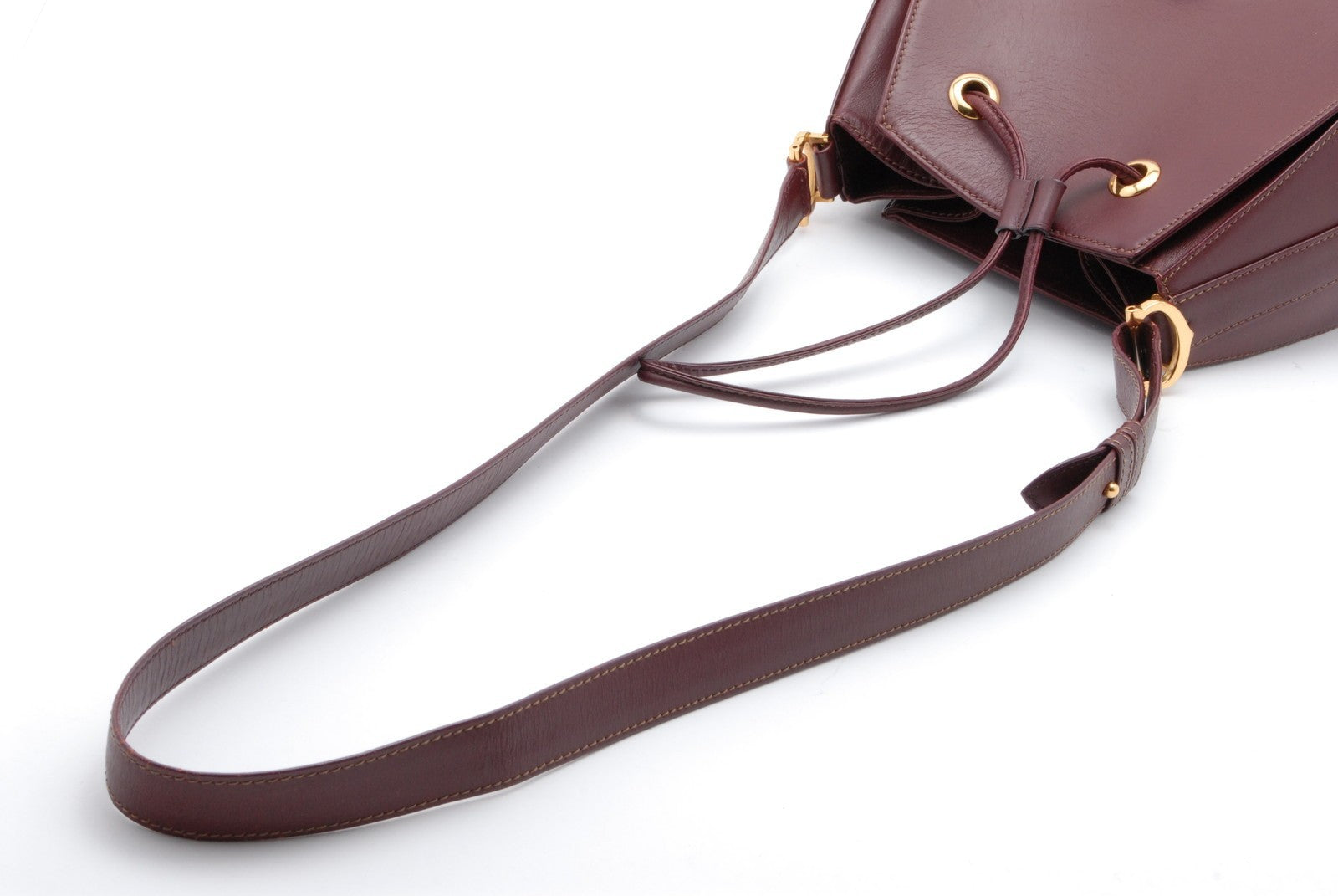 Cartier Must Line Drawstring Leather Shoulder Bag - Burgundy, Leather