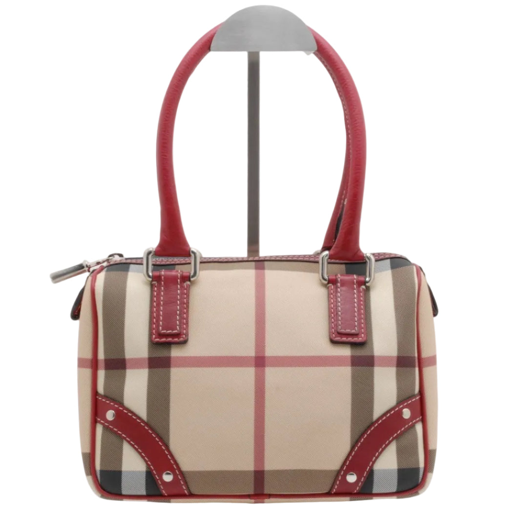 Burberry Nova Check Handbag - Red, Leather