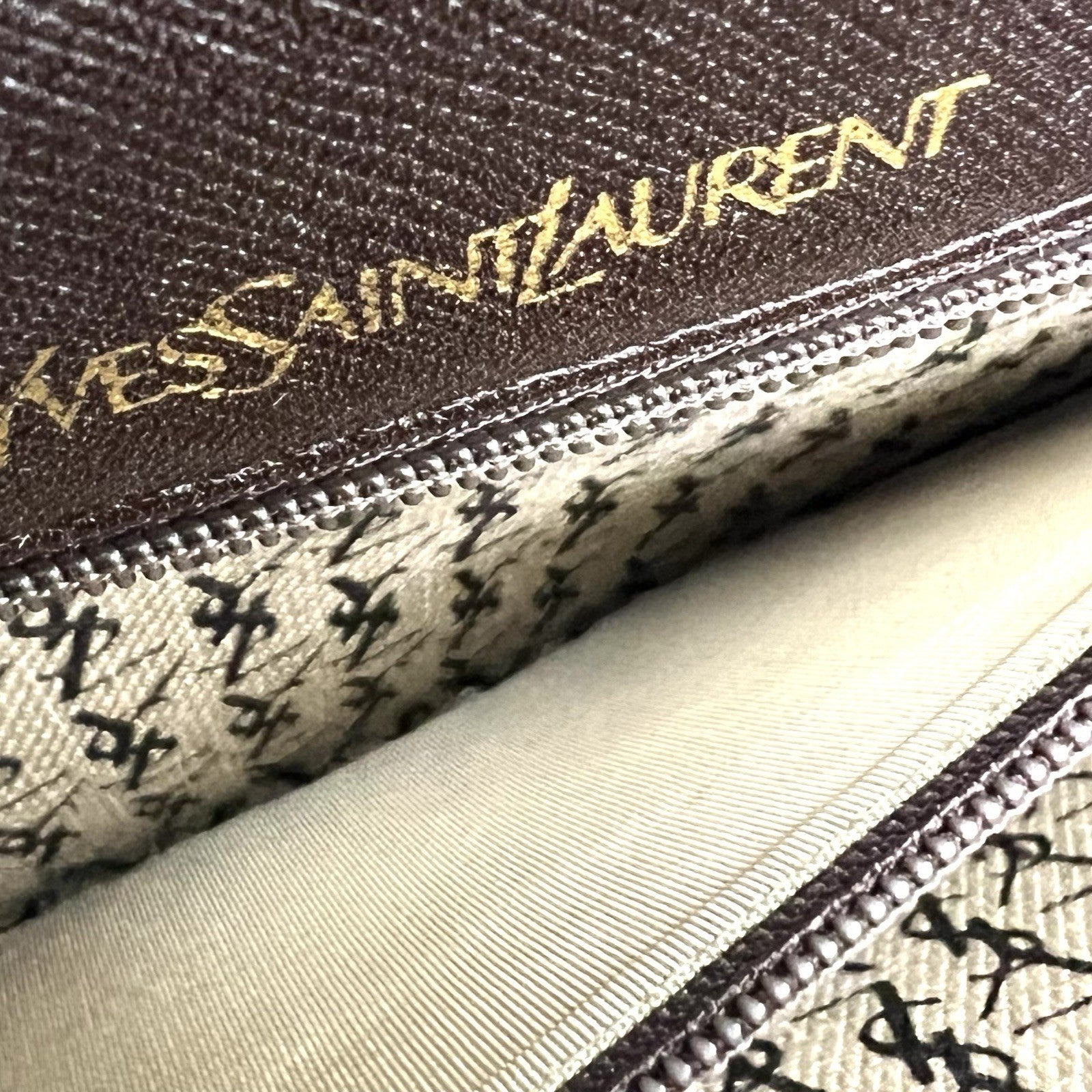Saint Laurent YSL Vintage Clutch Bag - Brown, Saffiano Leather 