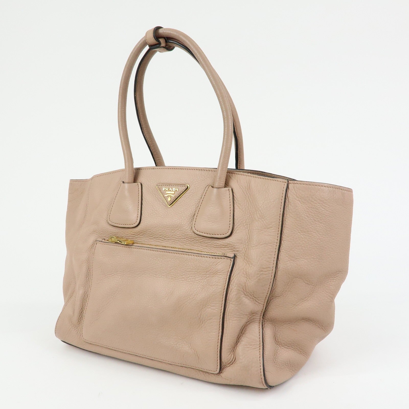 Prada Triangle Logo Tote Bag - Pink Beige, Leather