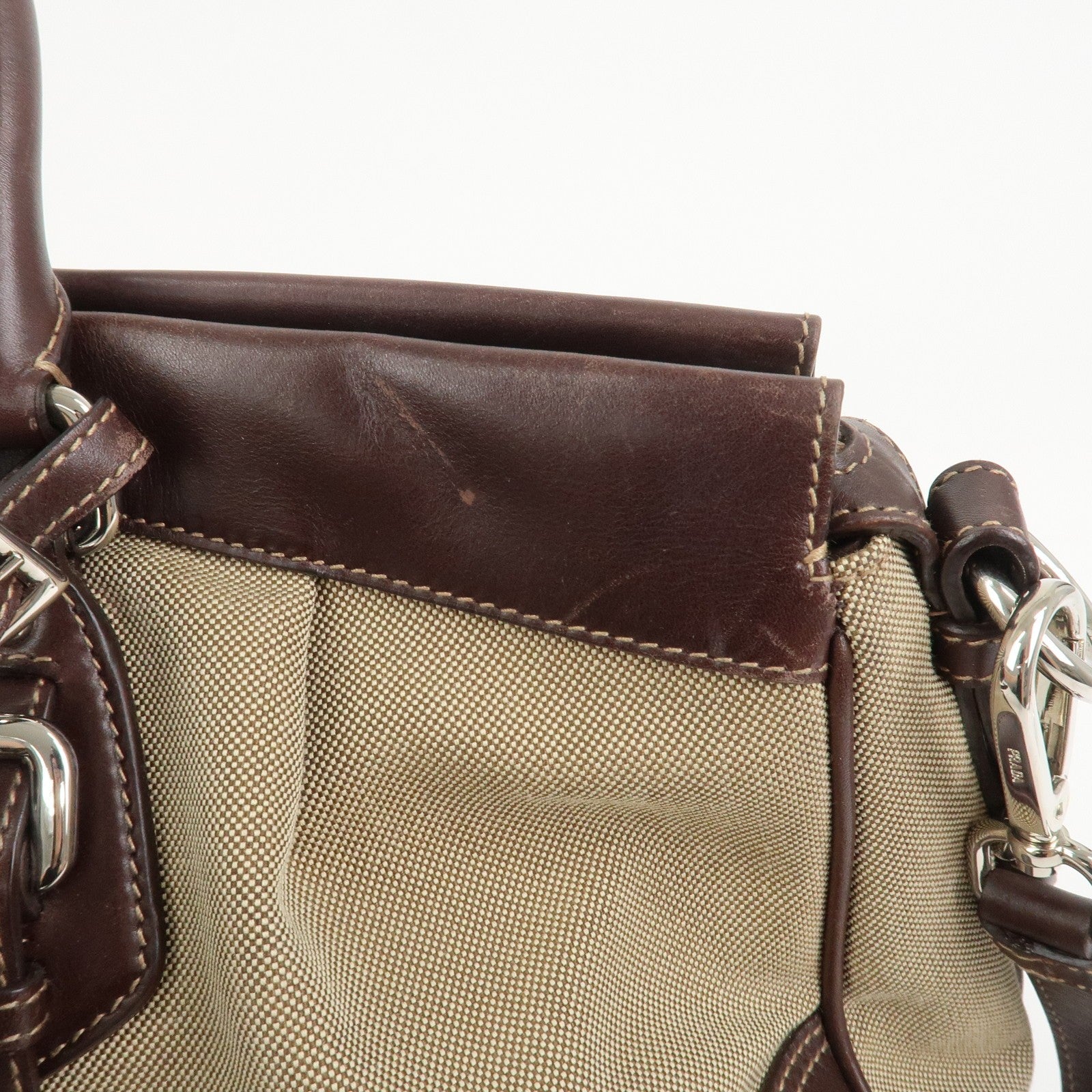 Prada Logo 2Way Shoulder Hand Bag - Brown, Canvas and Leather