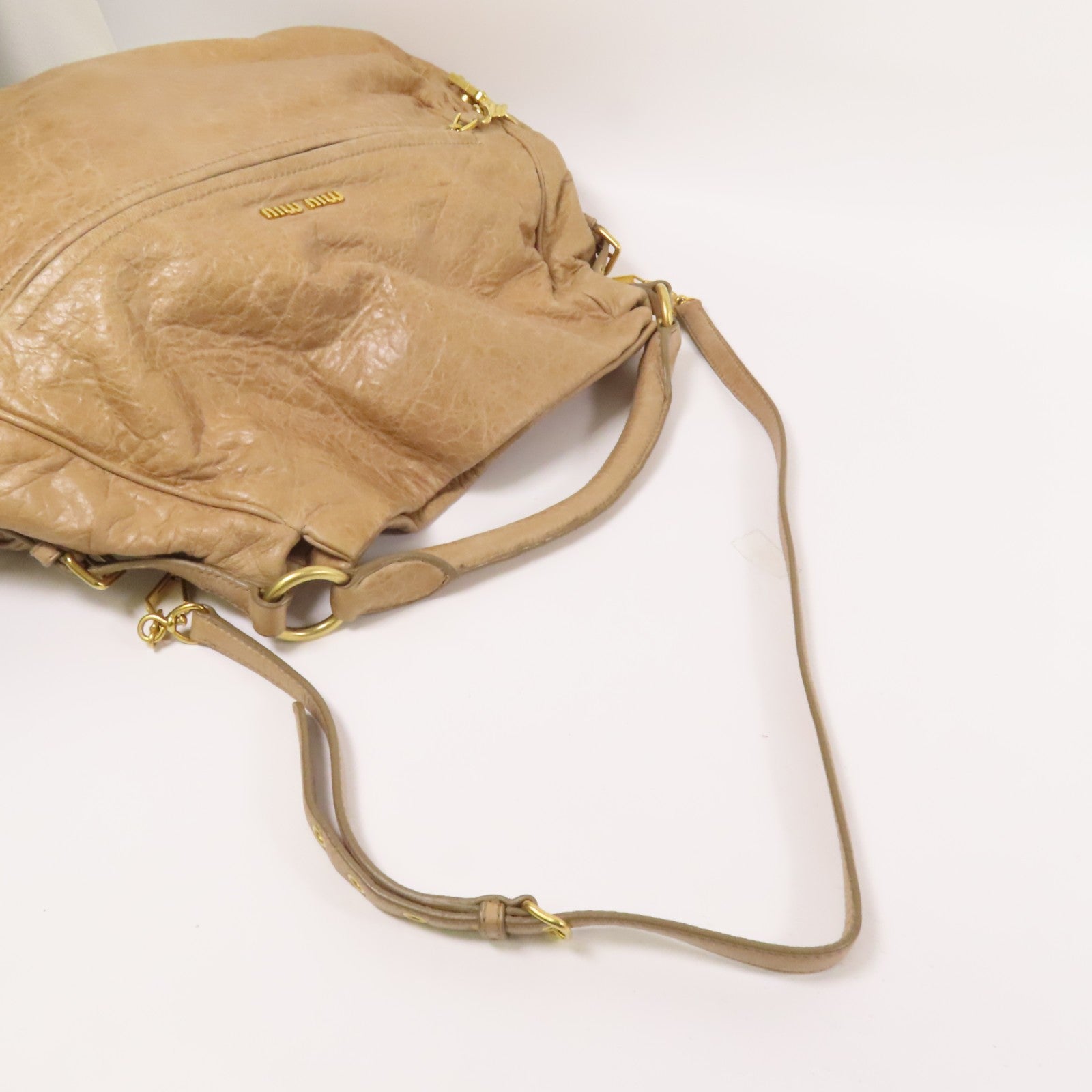 Miu Miu GHW 2way Shoulder Bag - Beige, Calfskin Leather
