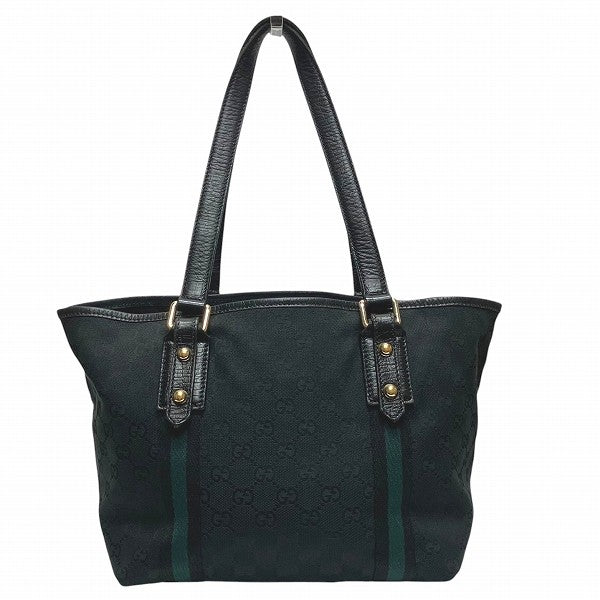 Gucci Shelly 137396 Tote Bag - Black x Green, GG canvas x leather
