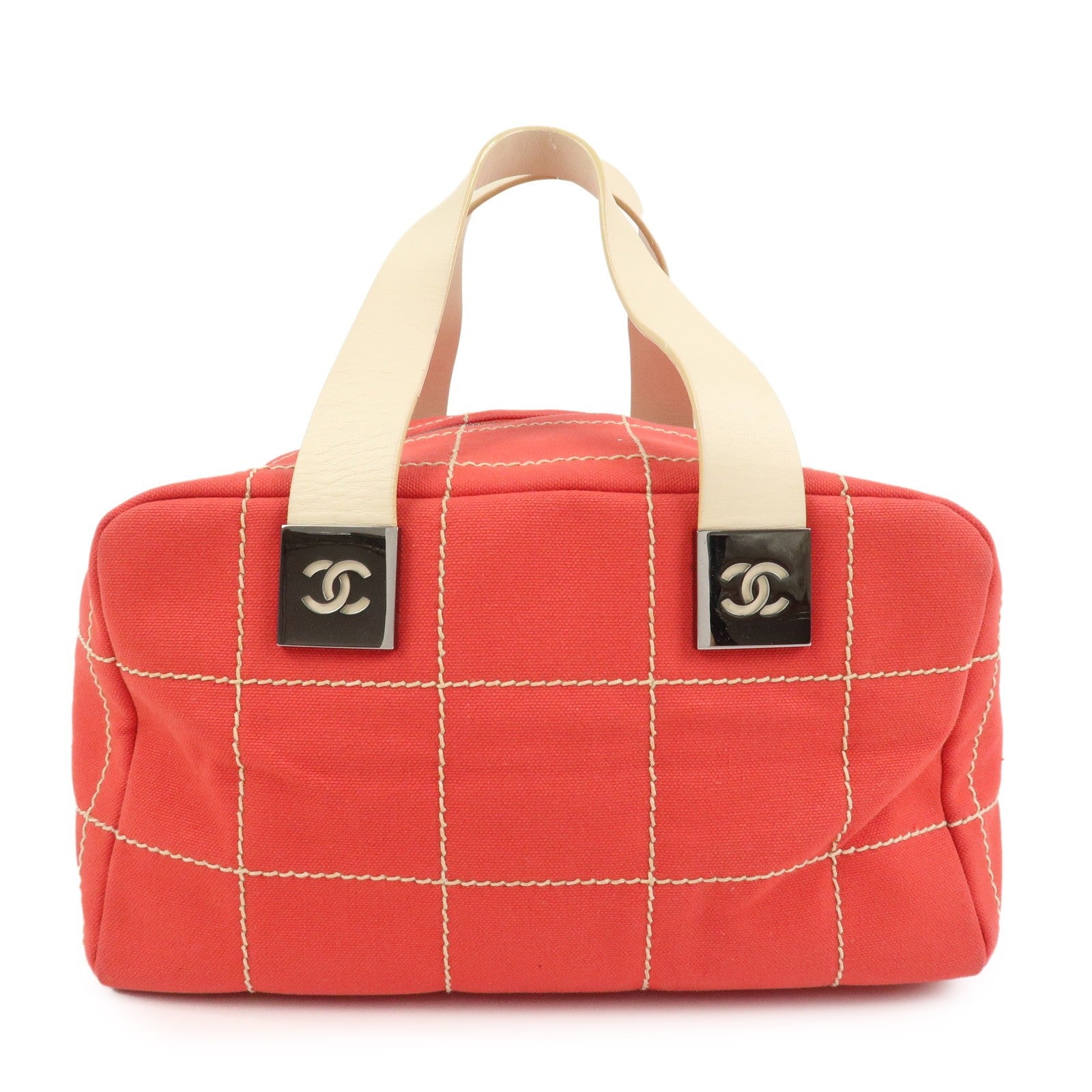 Chanel Chocolate Bar COCO Mark Hand Bag - Red, Canvas Leather