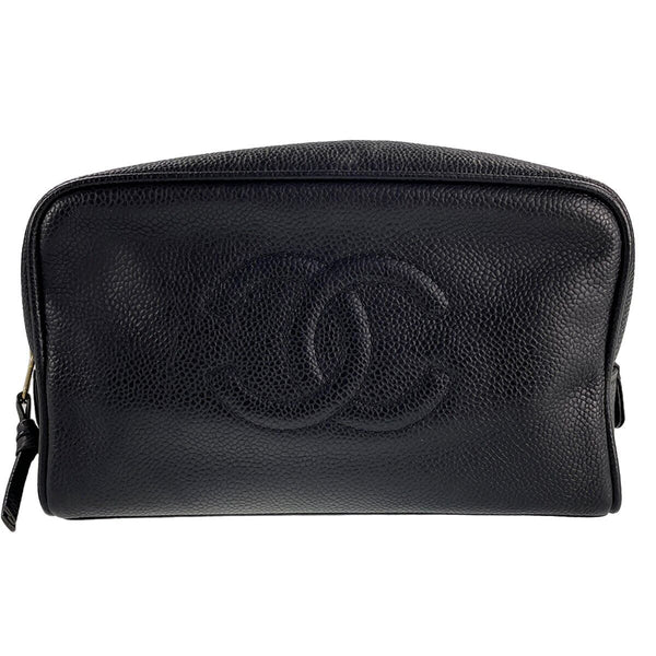 Chanel CC Logos Pouch - Black, CalfSkin Leather