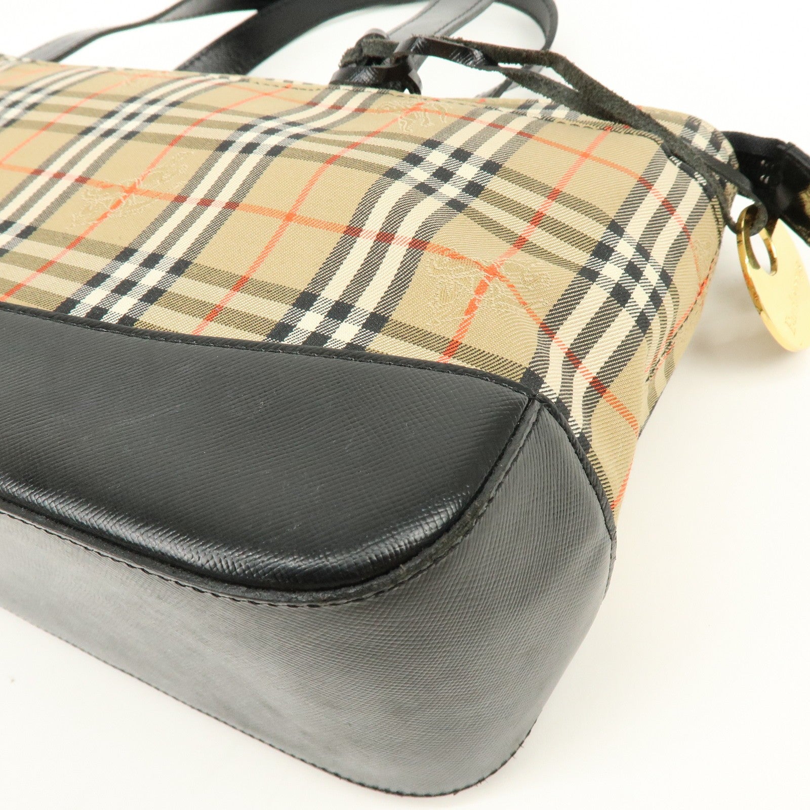 Burberry Nova Plaid Tote Bag - Brown, Black, Canvas, Leather 