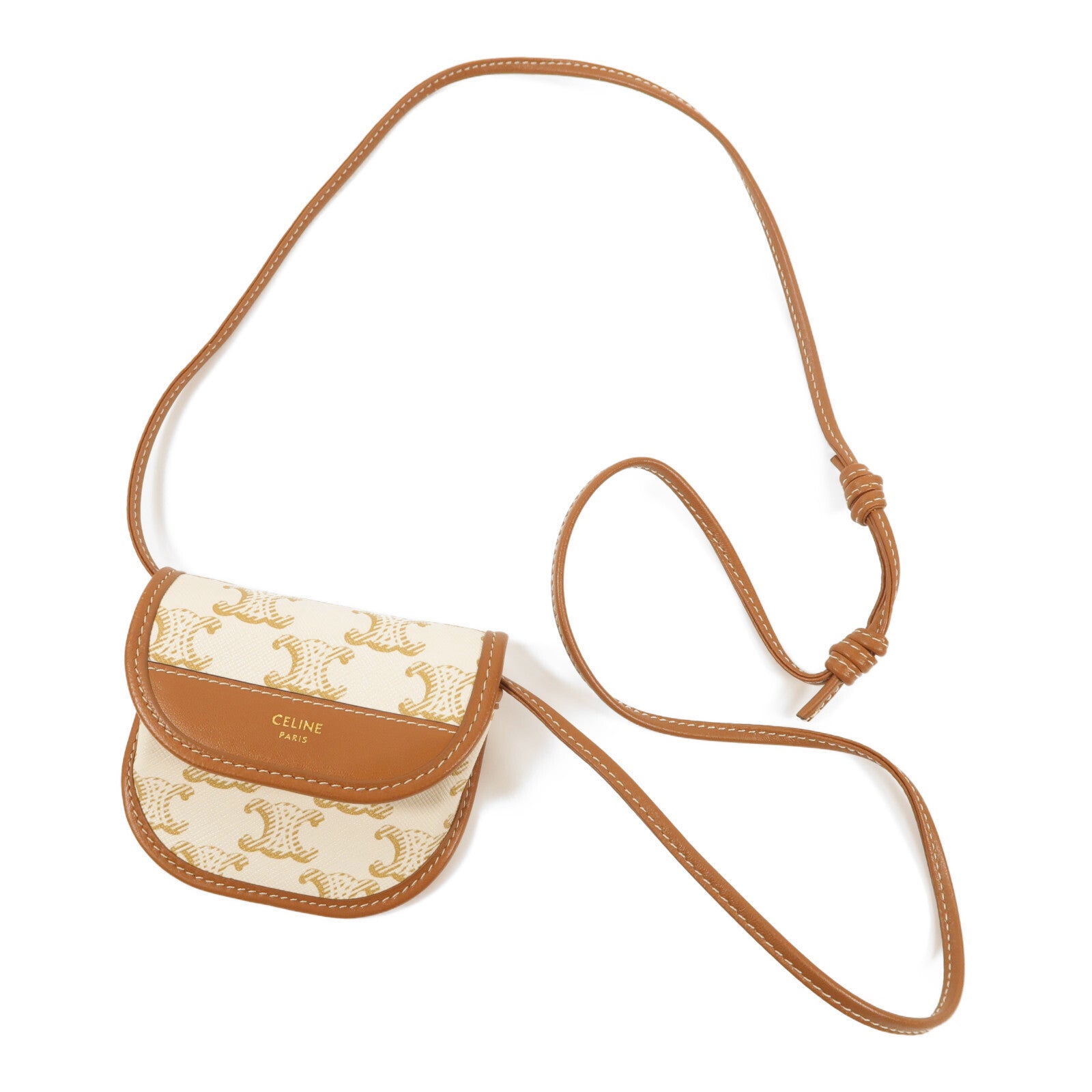 Celine Coin Purse With Strap - Brown, PVC Coated Canvas