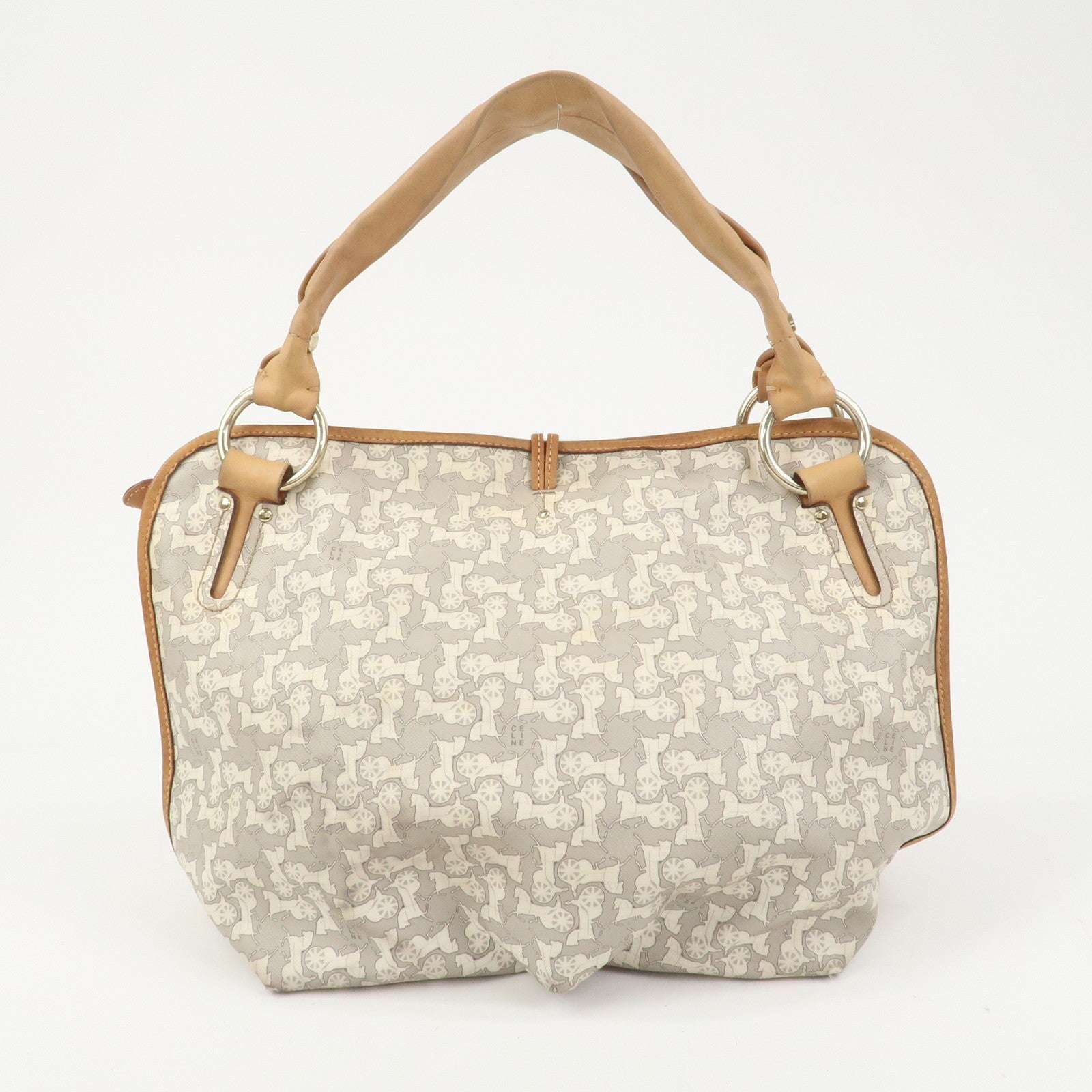 Celine Logo Hand Bag - Gray and Light Brown, Leather
