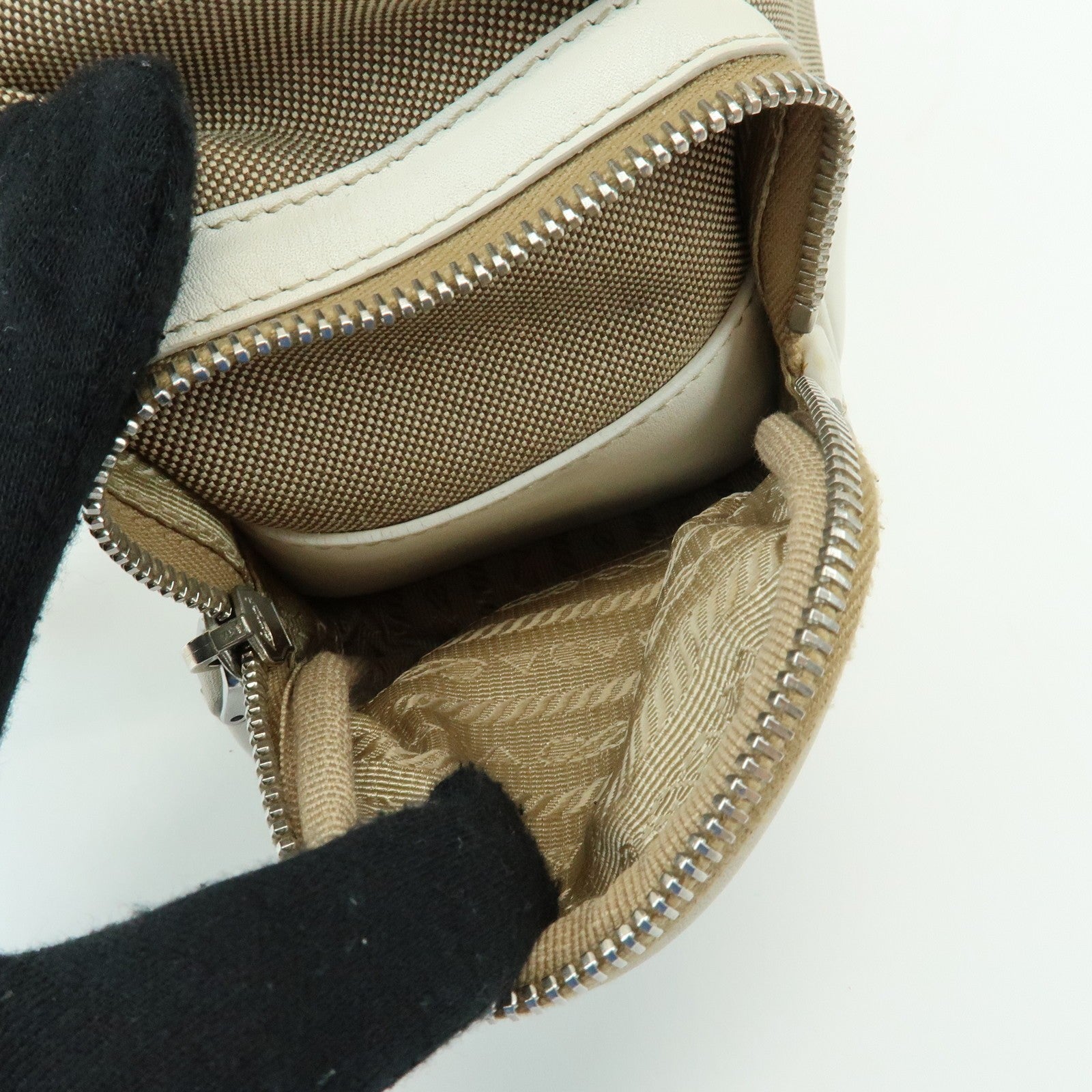 Prada Triangle Logo Shoulder Bag - Beige Ivory, Nylon Jacquard Leather