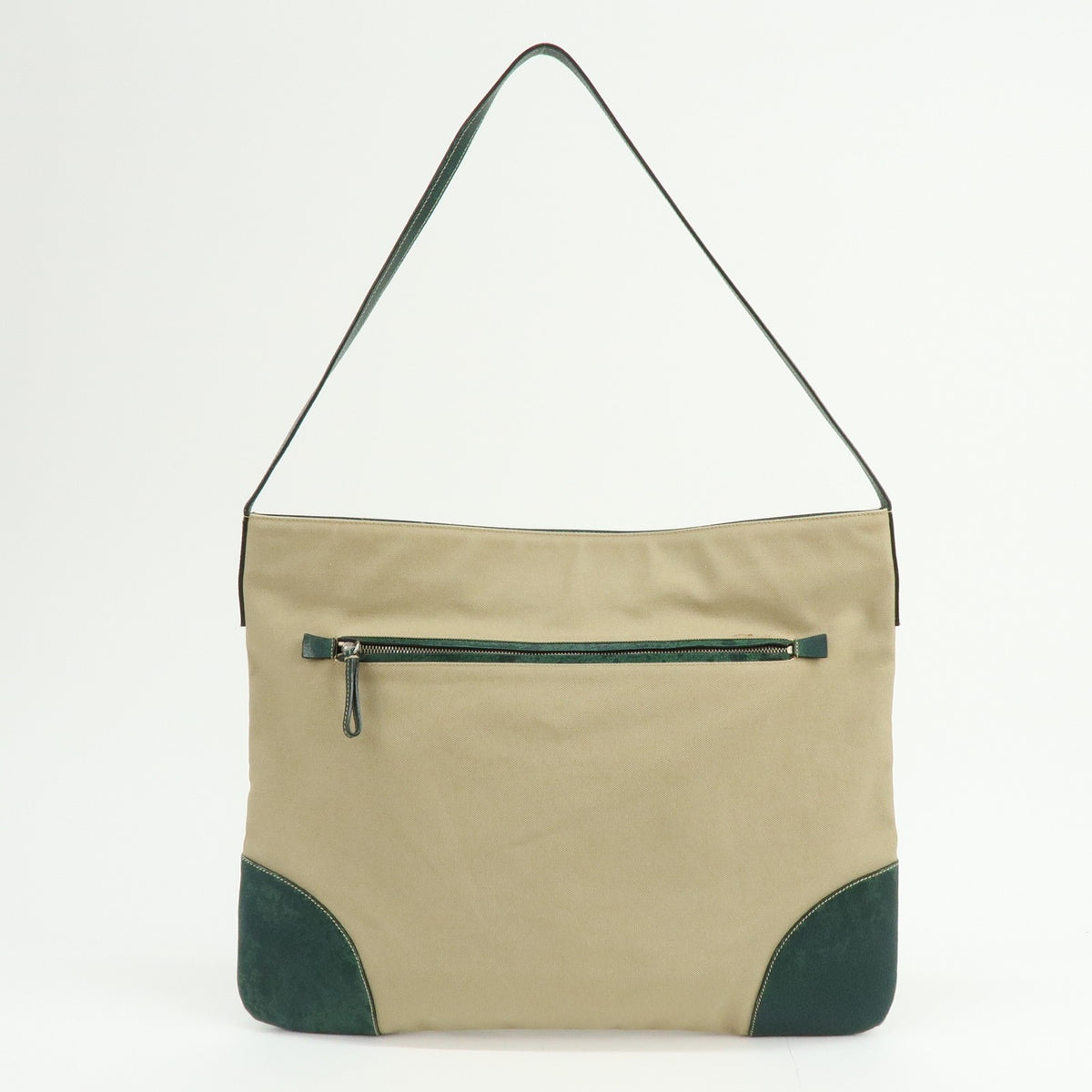 Prada Shoulder Bag - Beige, Green, Canvas, Leather