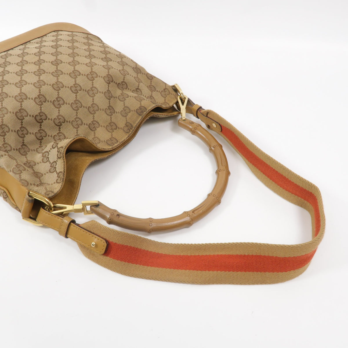 Gucci GG GHW Bamboo 2 Way Shoulder Bag - Beige, Canvas