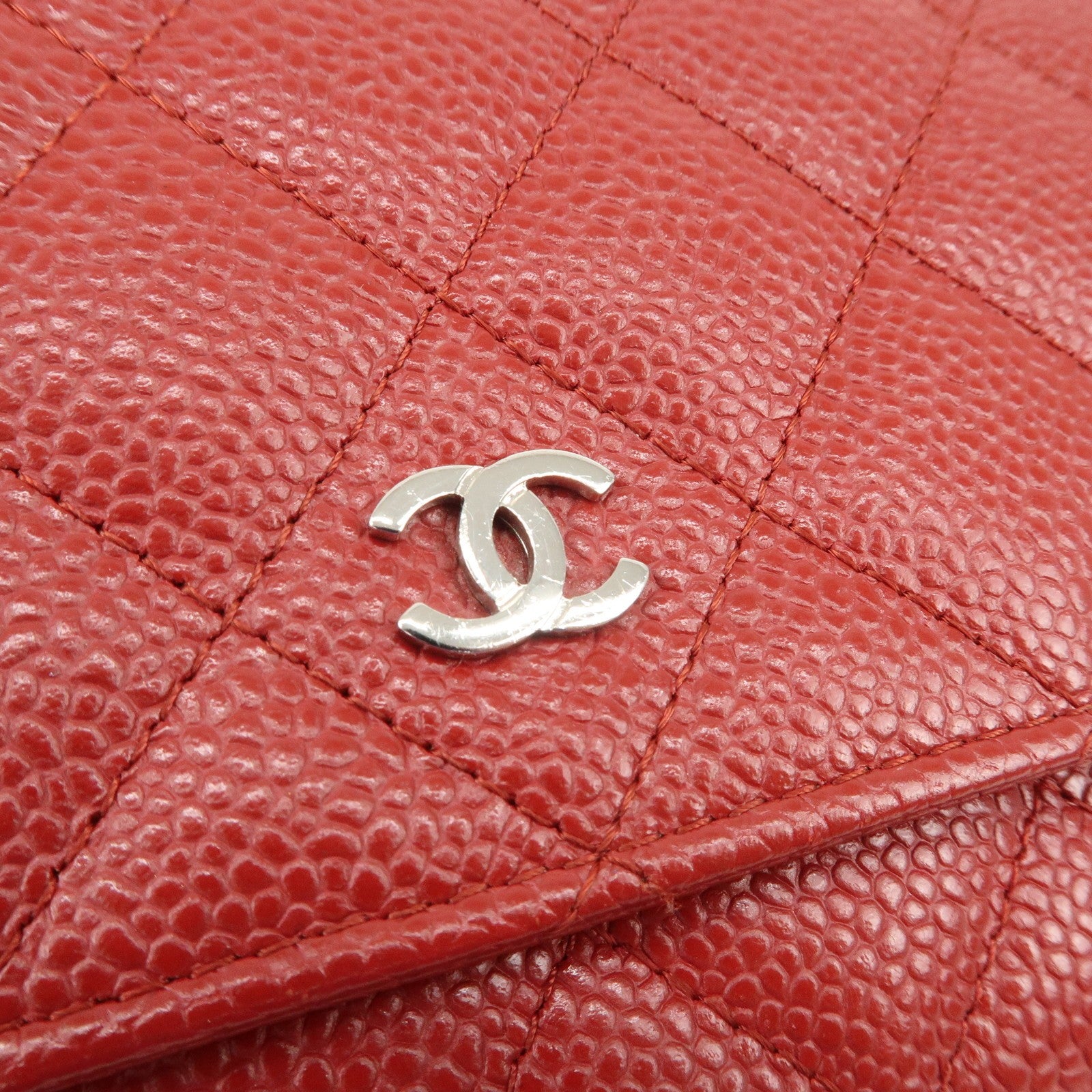 Chanel Matelasse COCO Mark Chain Wallet - Red, Caviar skin