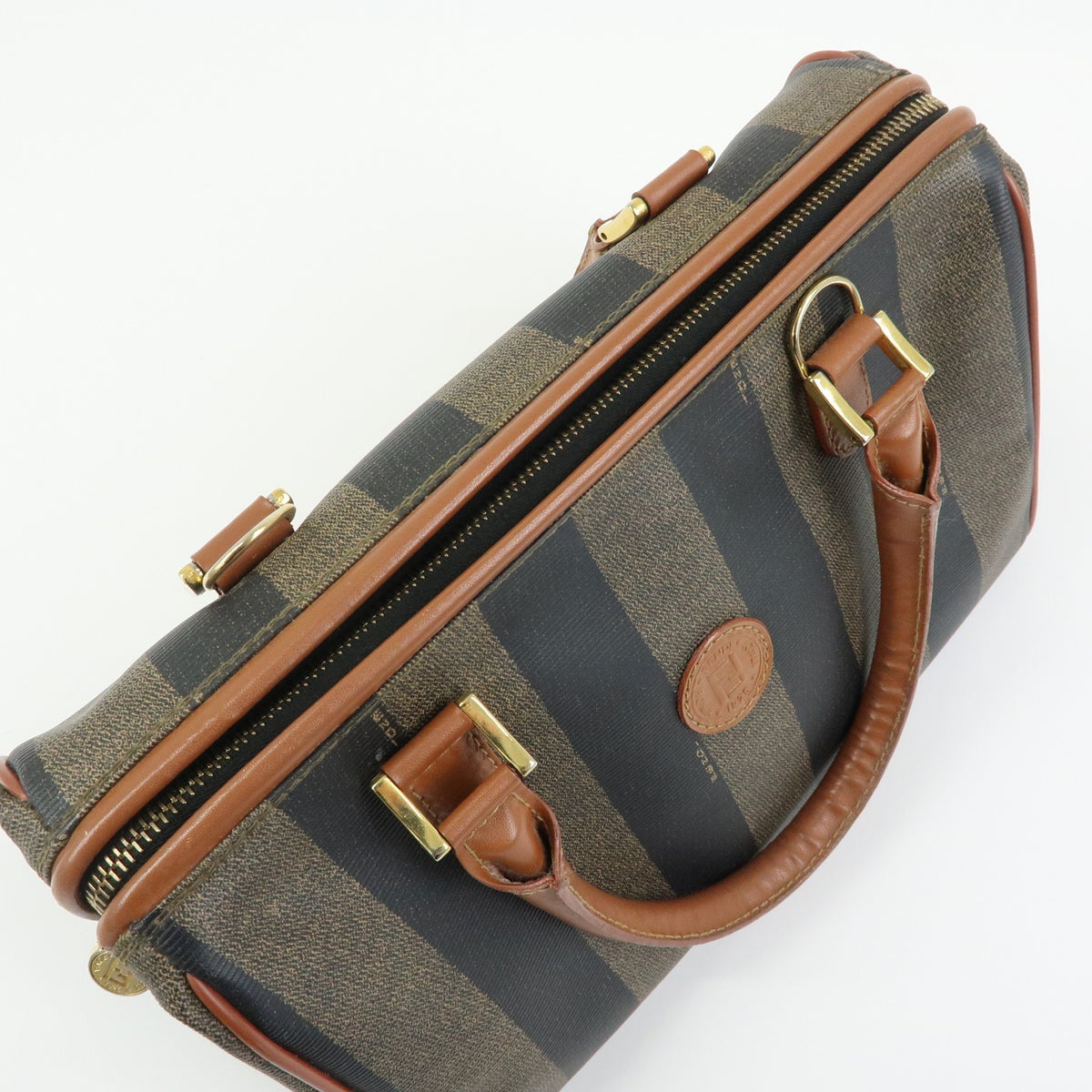 Fendi Pequin Boston Bag - Brown Beige Black, PVC Leather