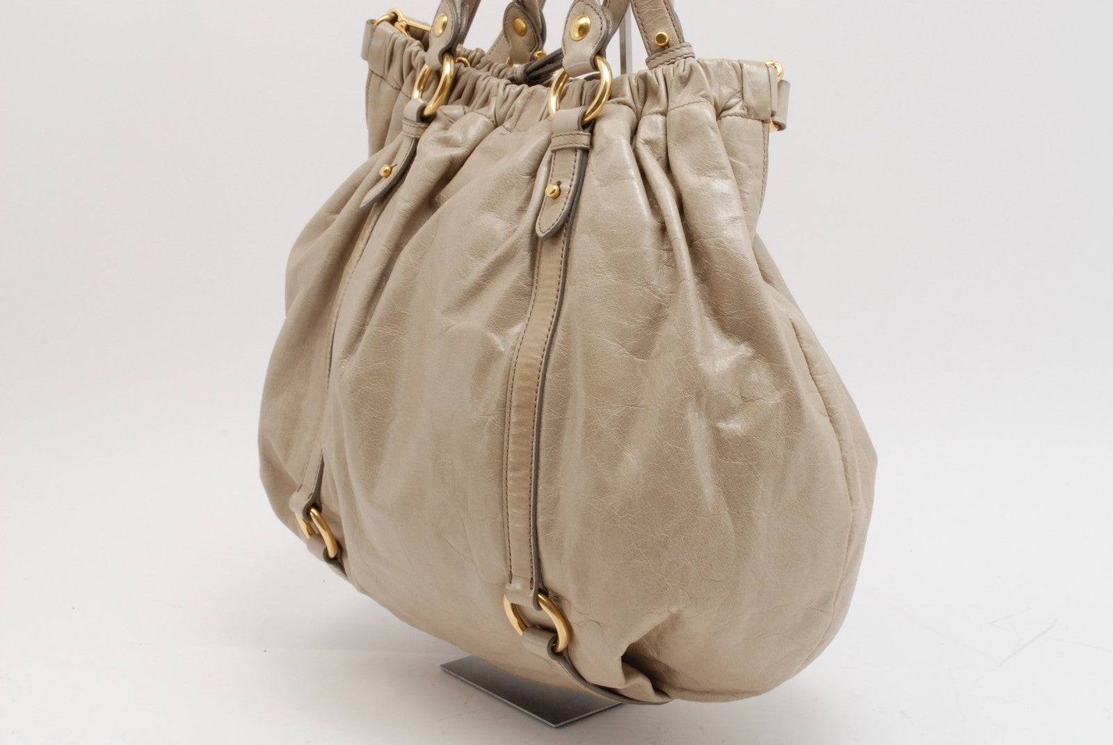 Miu Miu Vitello Lux 2Way Shoulder Tote Bag - Beige, Leather