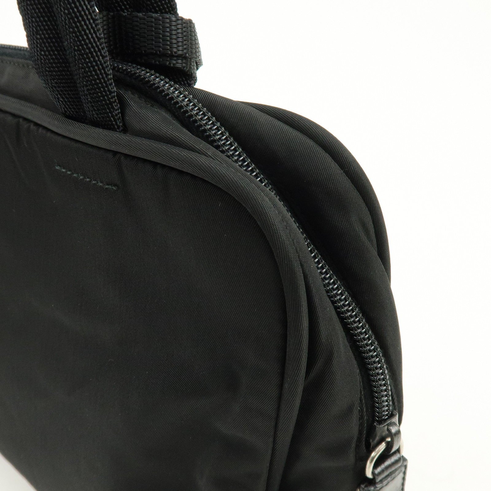 Prada Triangle Logo Hand Bag - Black, Nylon and Leather