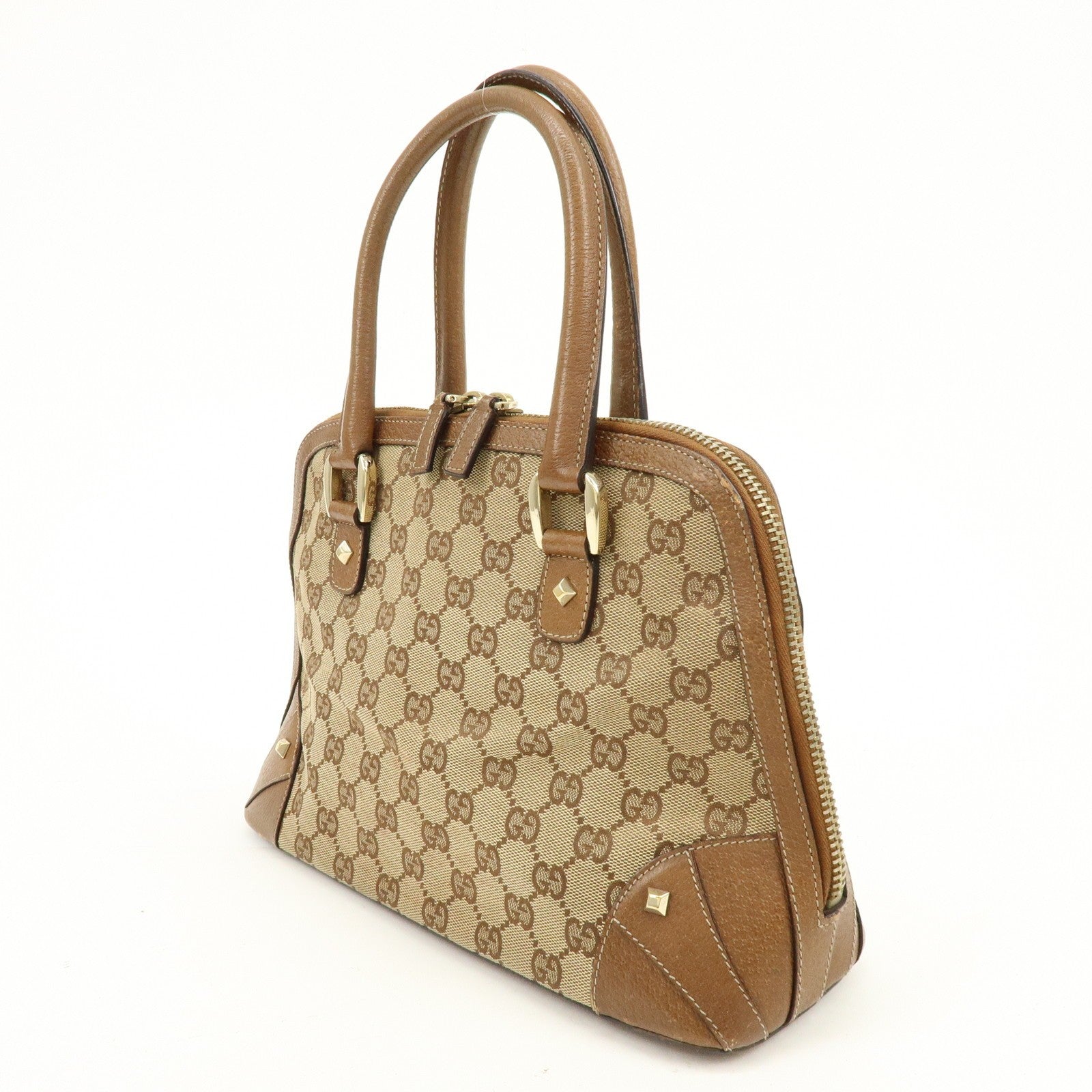 Gucci Hand Bag - Brown, GG Canvas, Leather 