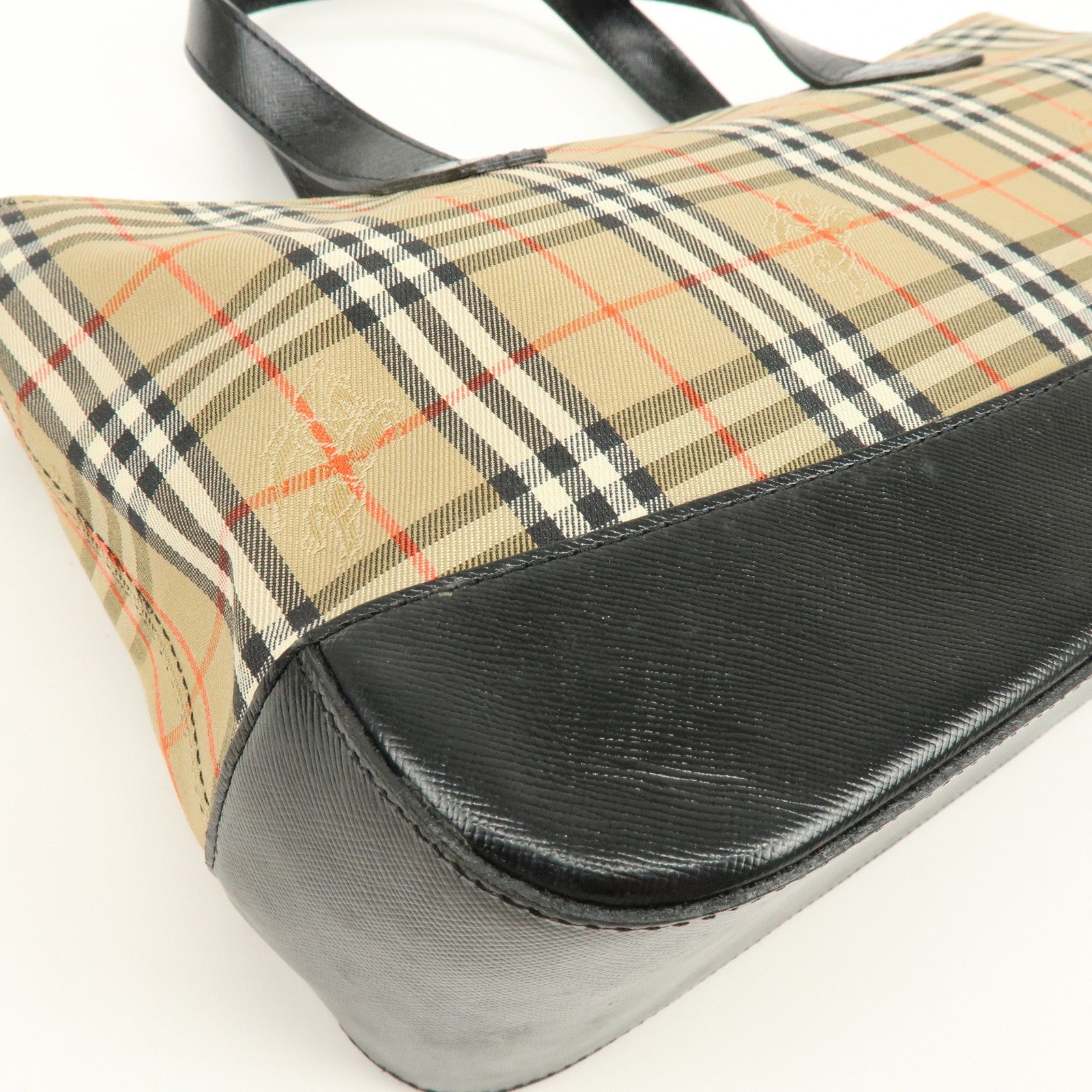 Burberry Nova Plaid Tote Bag - Brown, Black, Canvas, Leather 