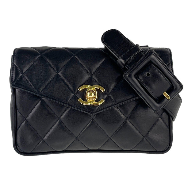 CHANEL Matelasse Waist Bag - Black, Lambskin Leather 