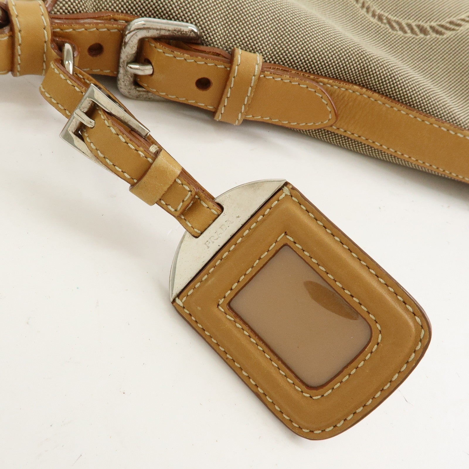 Prada Logo Jacquard Shoulder Bag - Camel, Leather