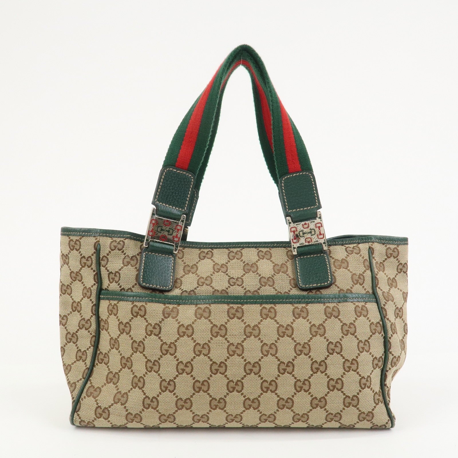 Gucci Tote Hand Bag - Brown and Green, GG Canvas and Leather 